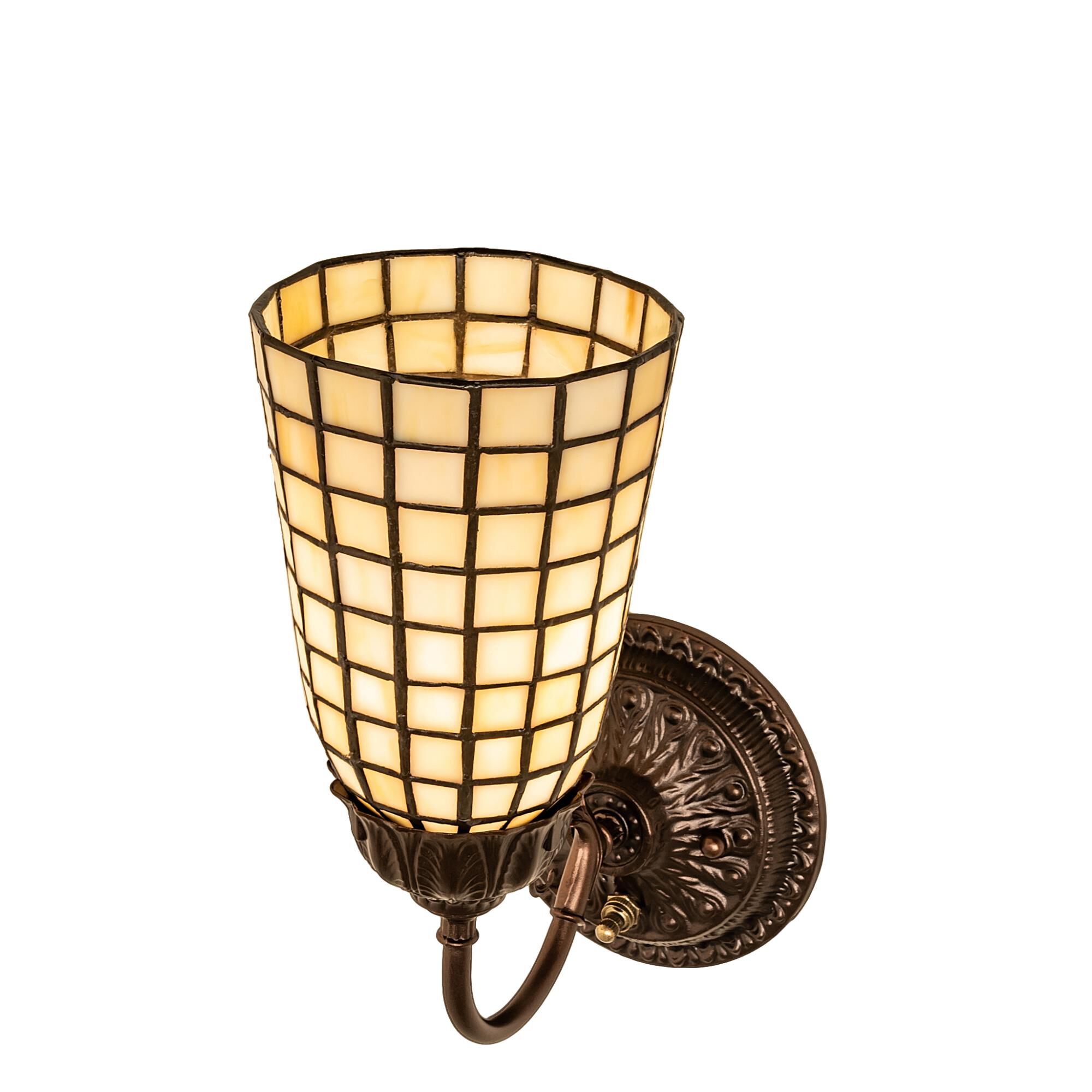 Shown in Mahogany Bronze finish and Beige glass