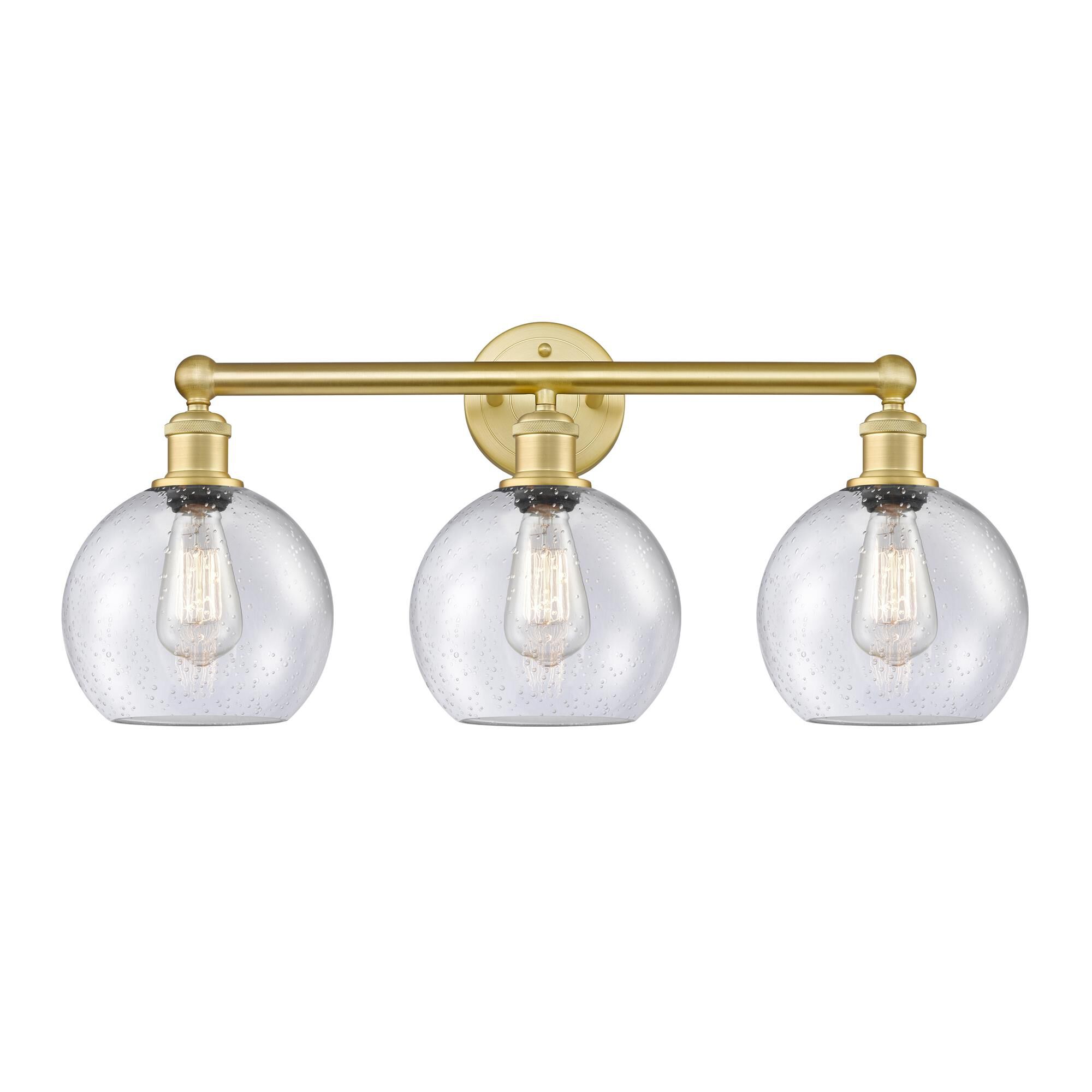 Shown in Satin Gold finish and Seedy glass