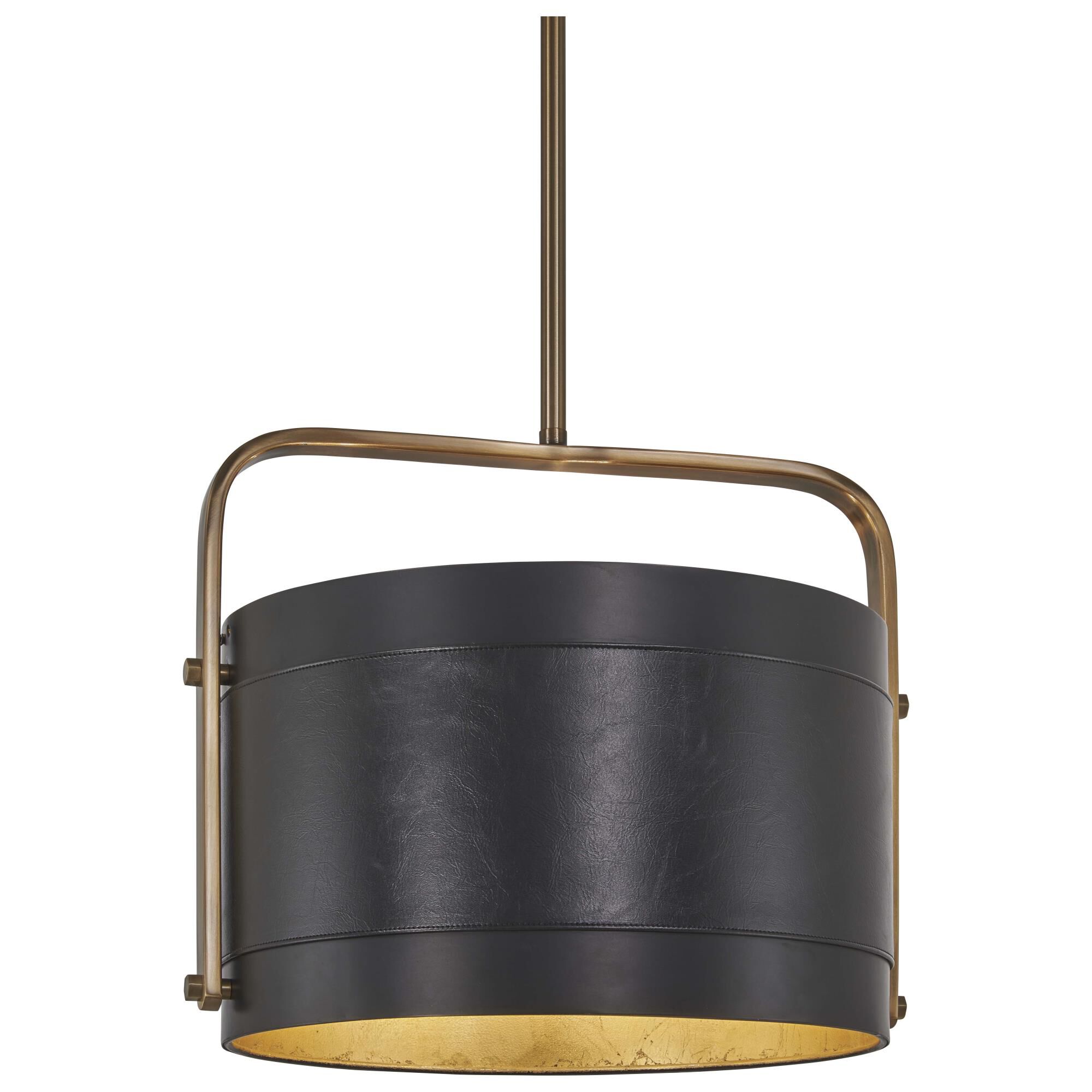Shown in Aged Antique Brass And Coal finish and Onyx Leather shade
