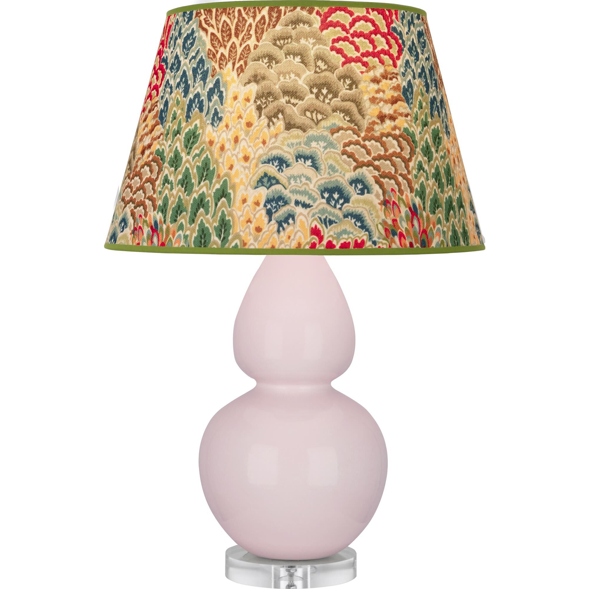 Shown in Rose Water Glazed finish and Fall Floral shade and Lucite accent
