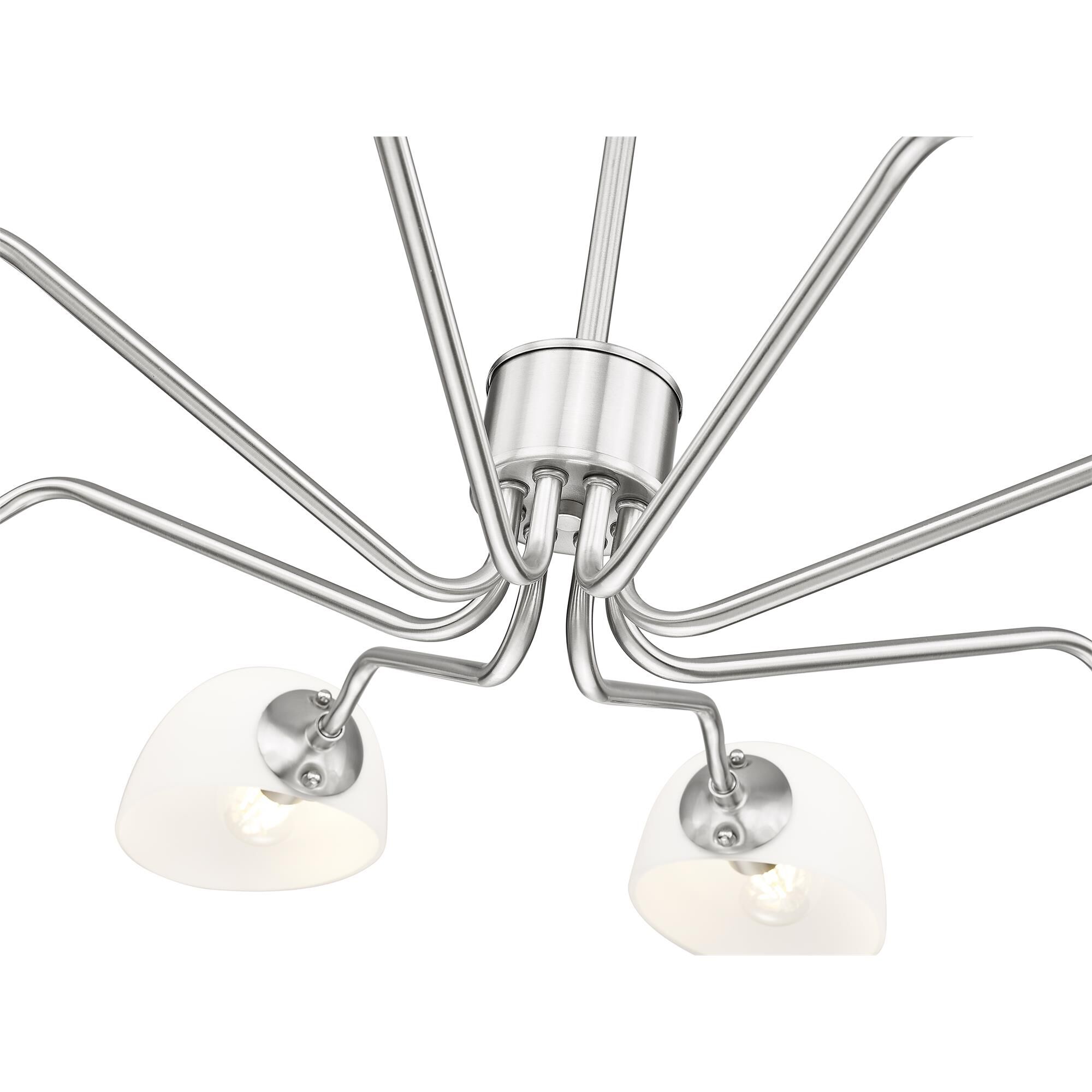 Shown in Brushed Nickel finish and White glass