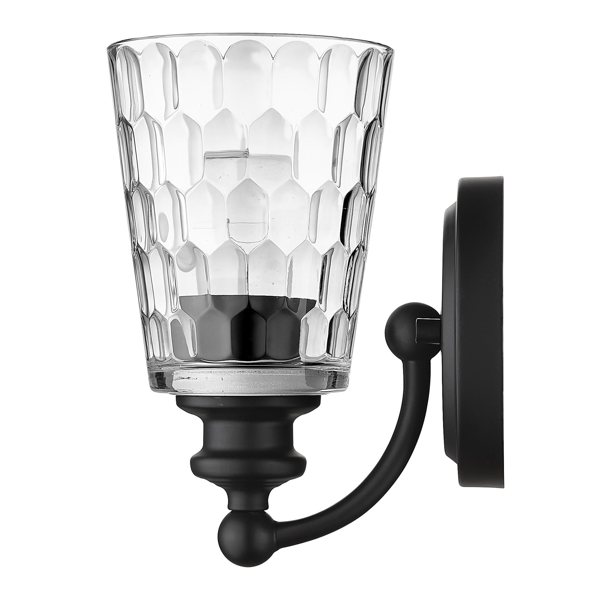 Shown in Matte Black finish and Clear glass and Clear, Optic Cone Shaped Glass shade