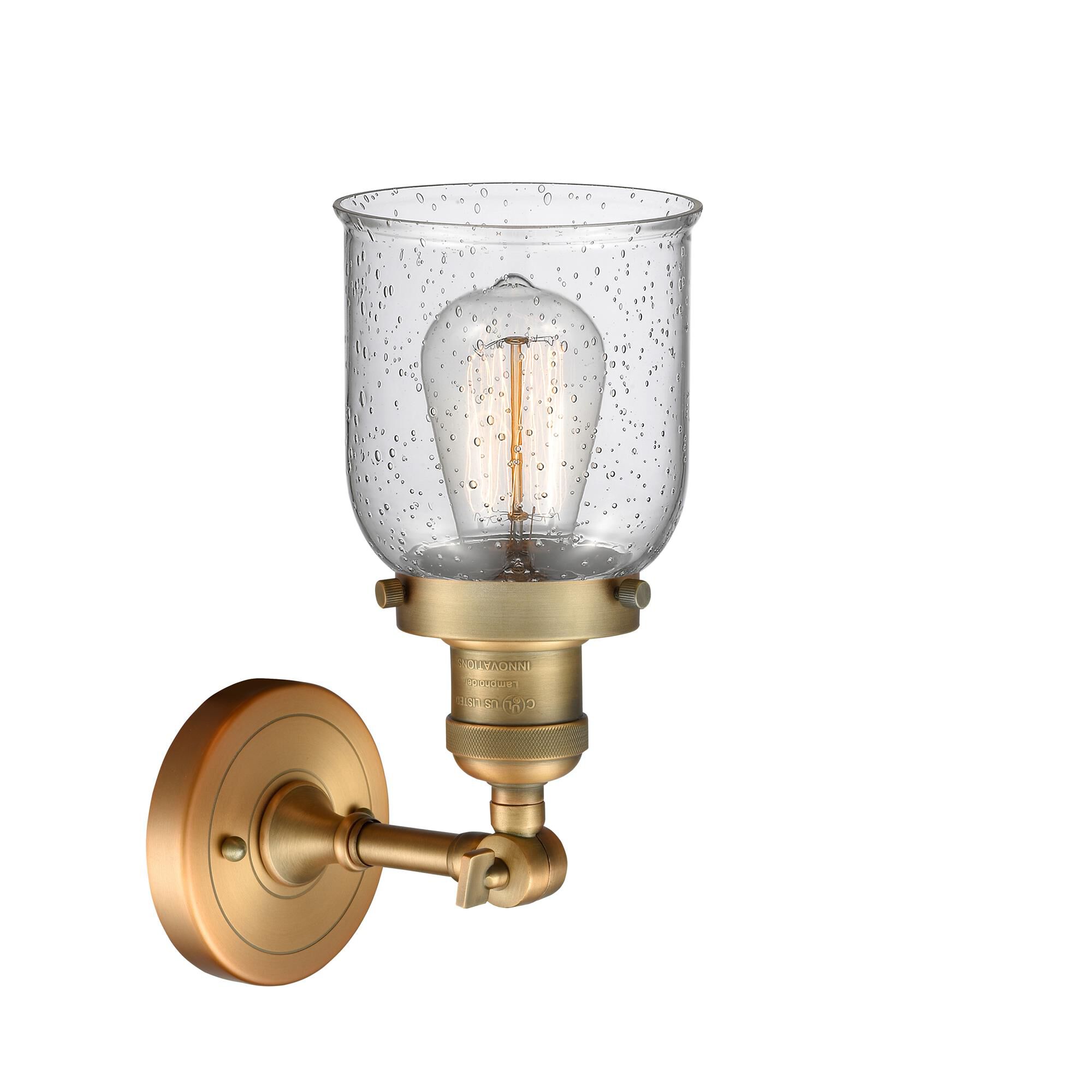 Shown in Brushed Brass finish and Seedy glass