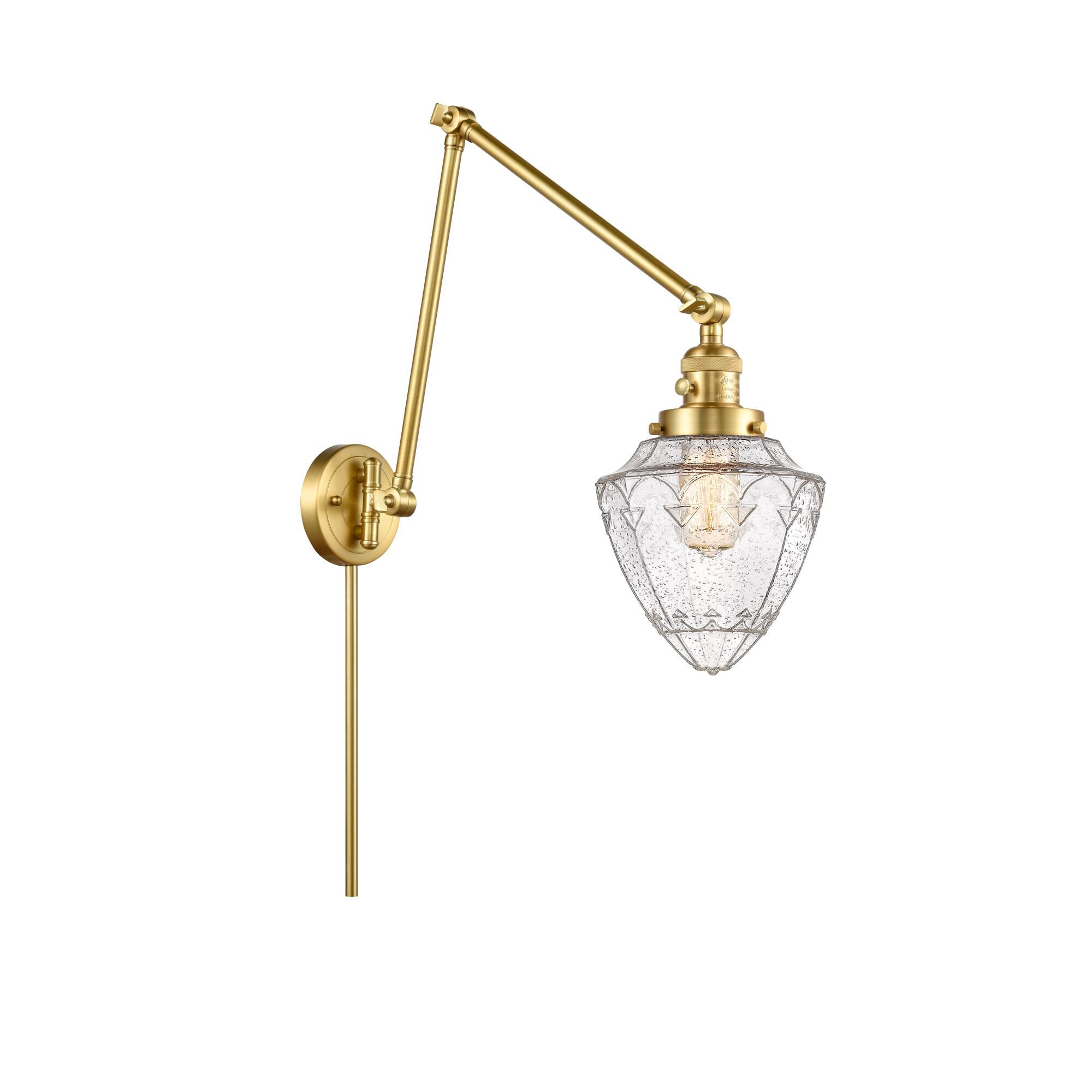 Shown in Satin Gold finish and Seedy Small Bullet glass