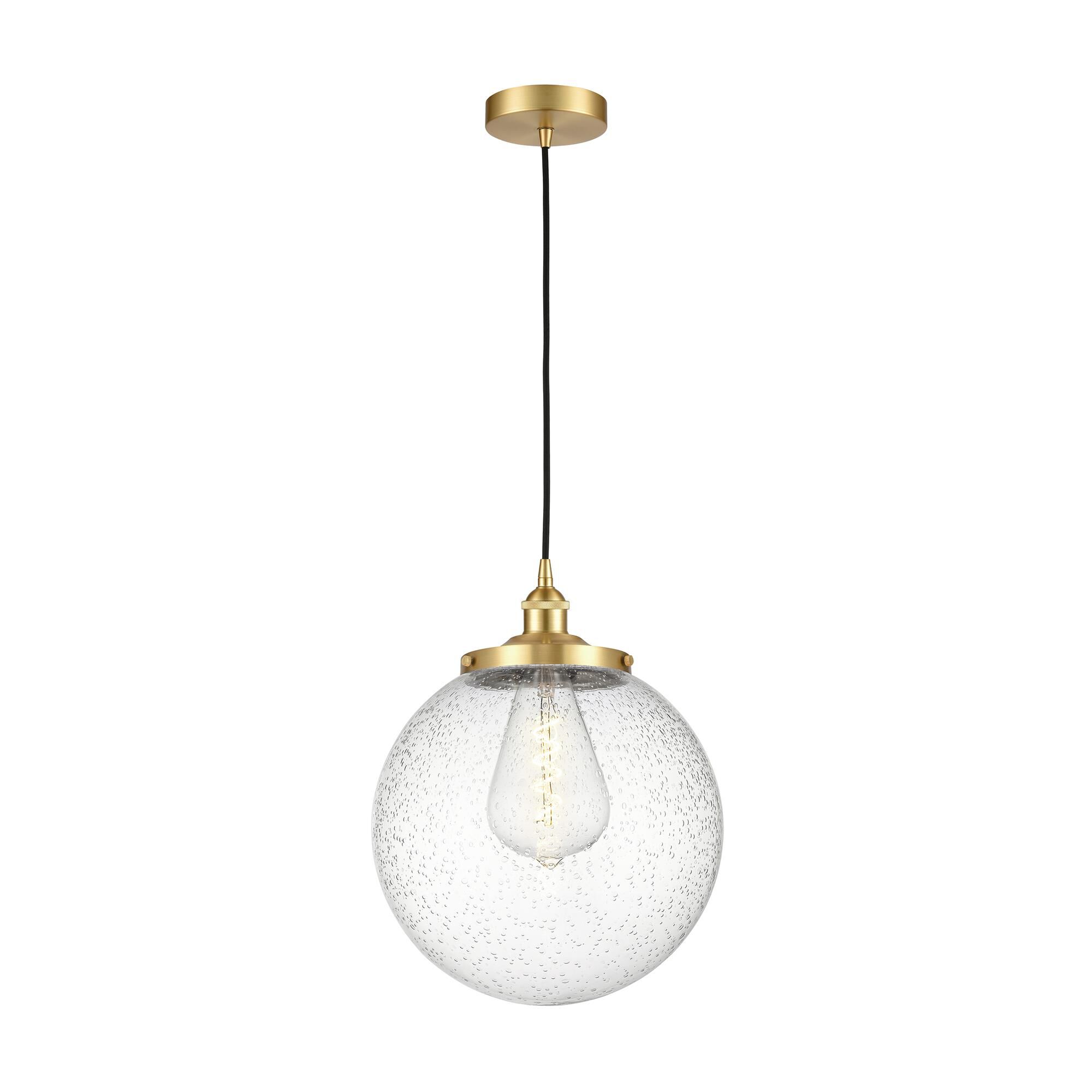 Shown in Satin Gold finish and Seedy glass