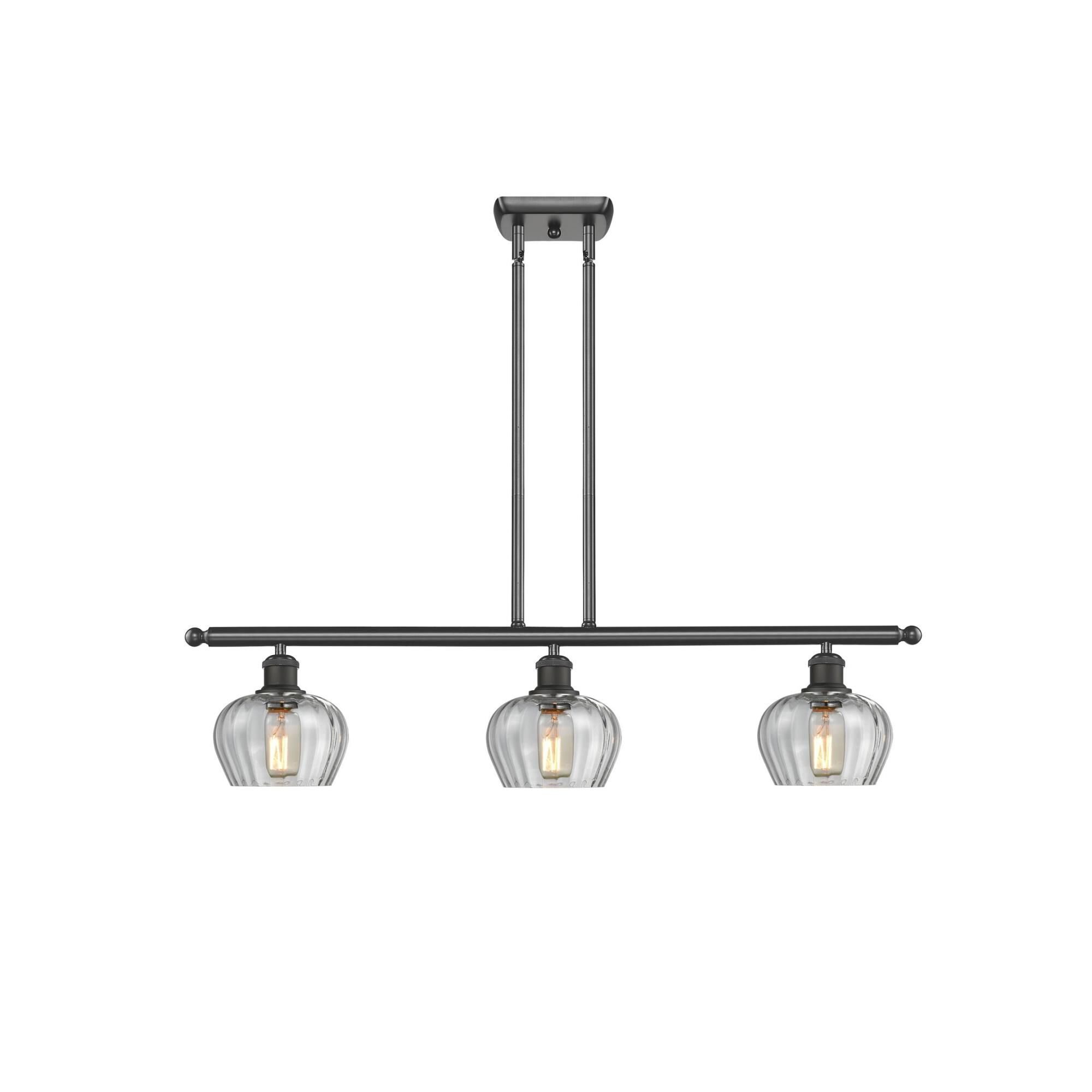 Shown in Oil Rubbed Bronze finish and Clear Fluted glass