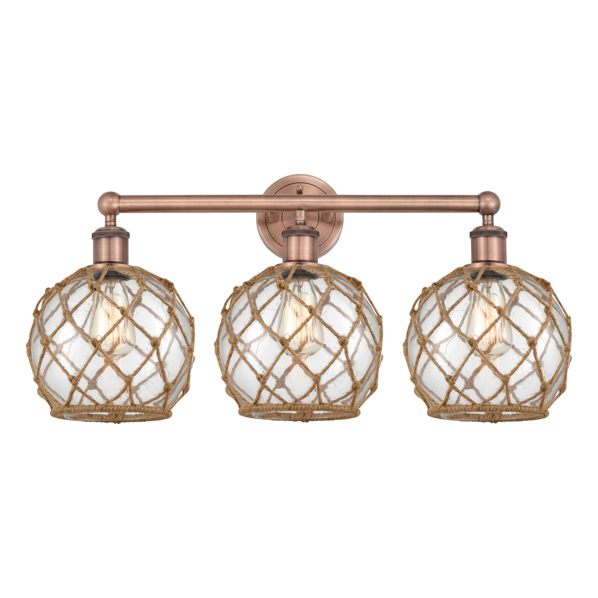 Shown in Antique Copper finish and Clear with Brown Rope glass
