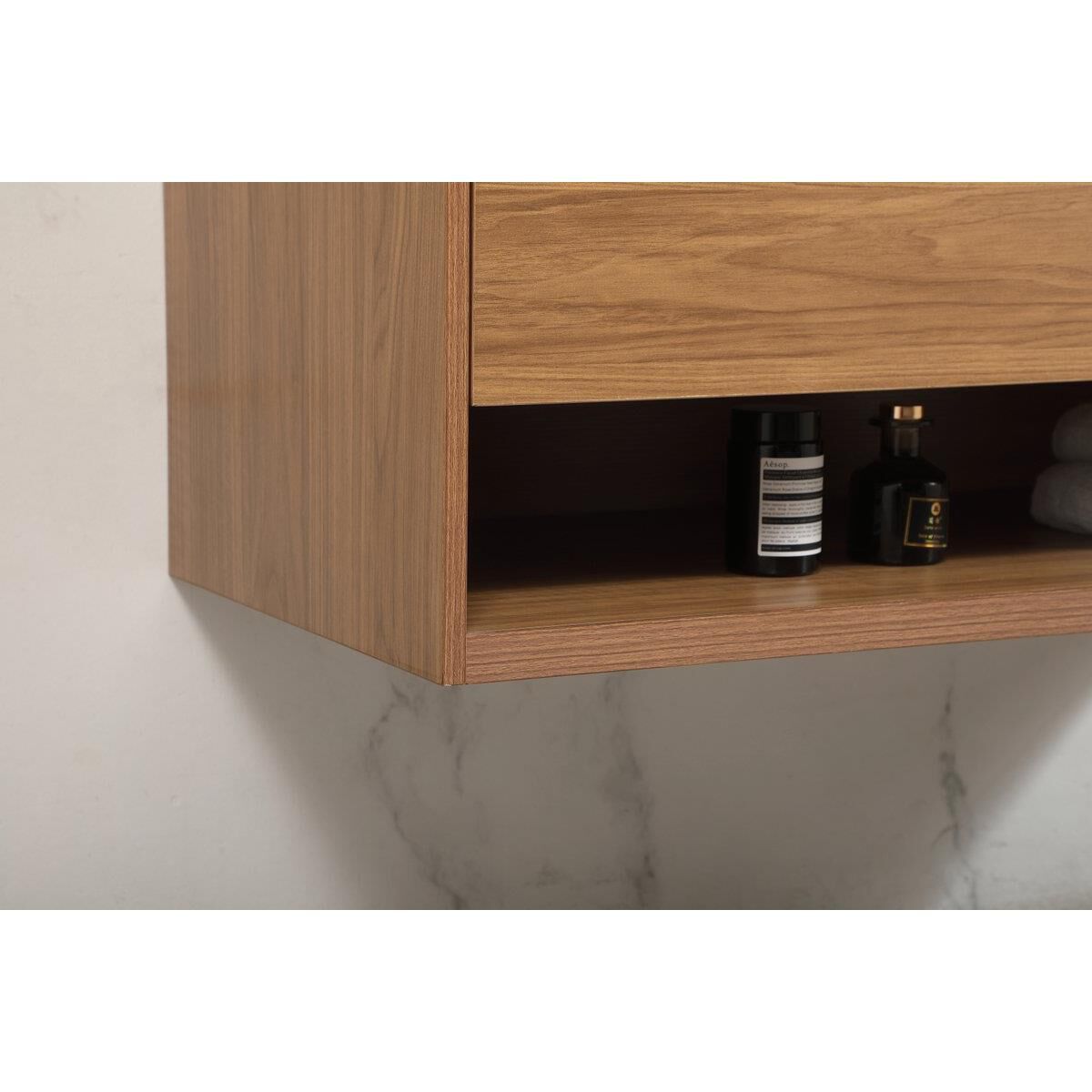 Shown in Walnut Brown finish and With Backsplash accent