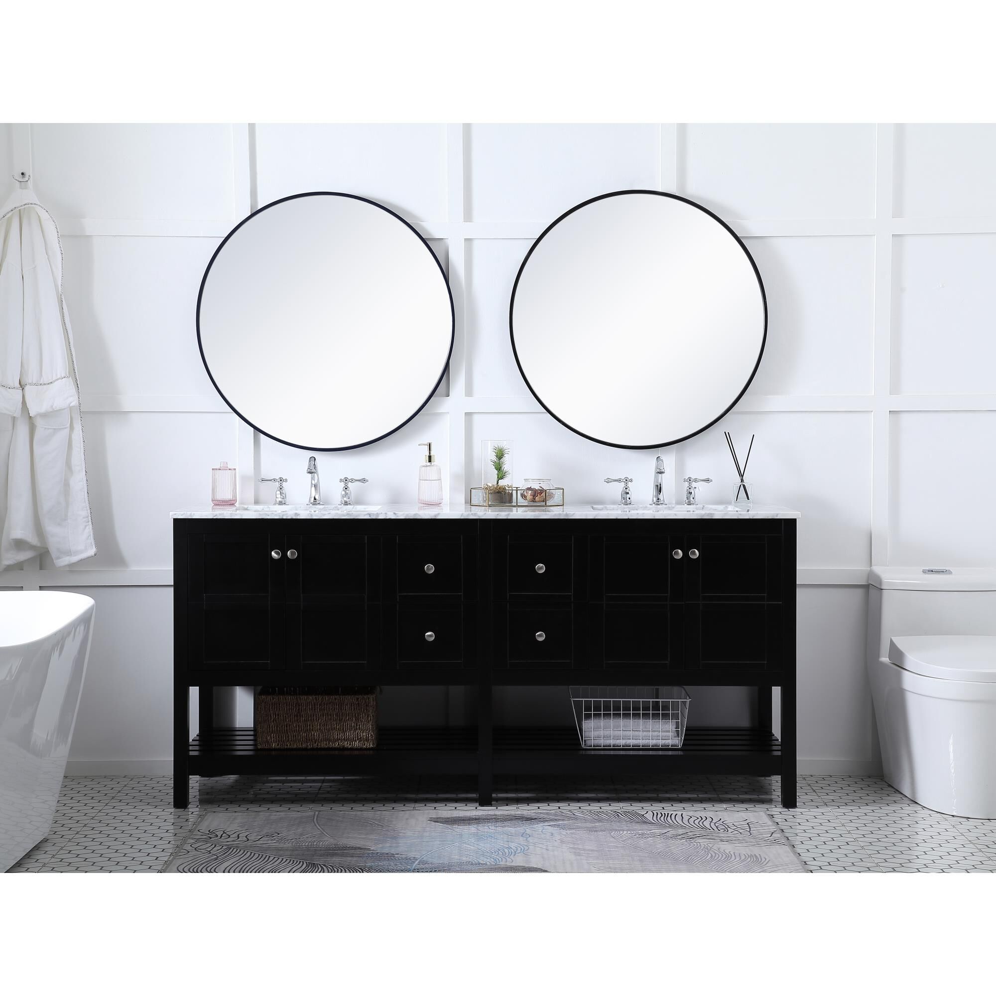 Shown in Black And Brushed Nickel With Carrara White Marble finish