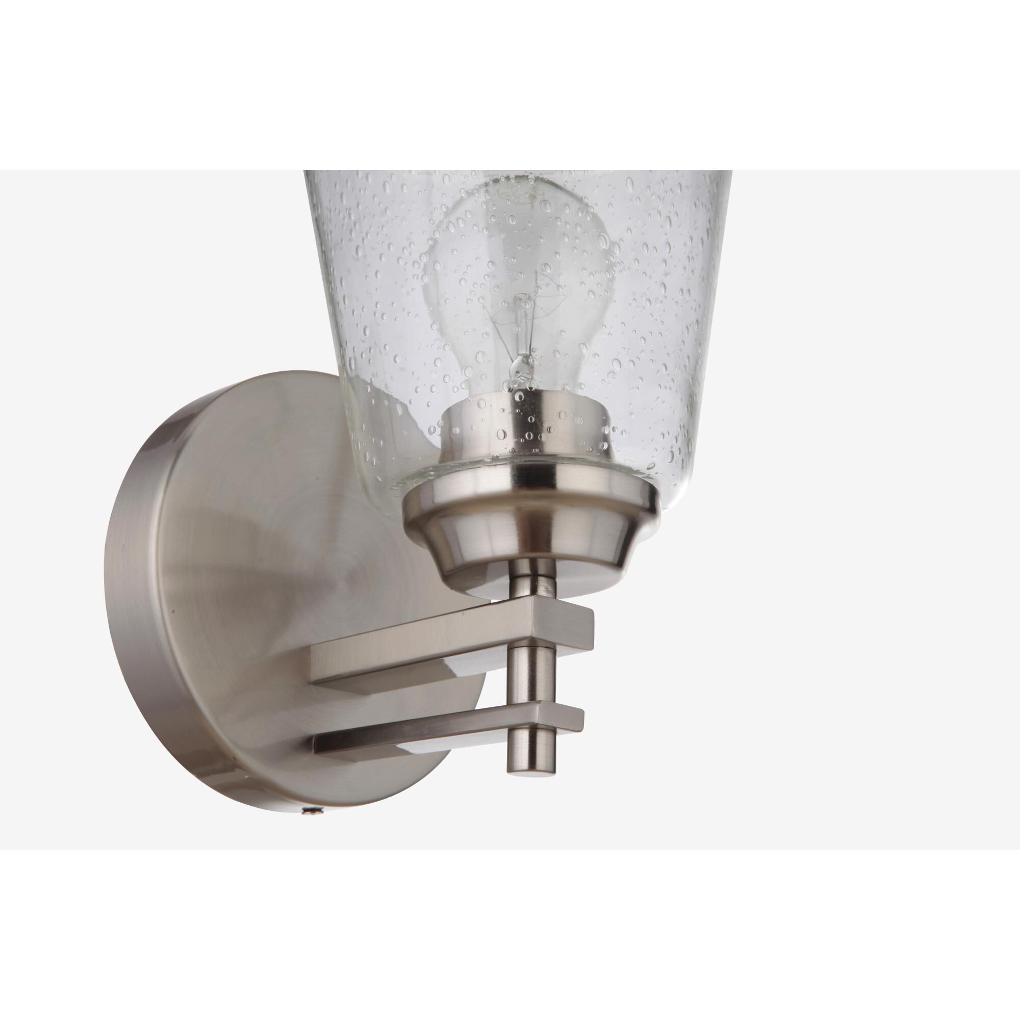 Shown in Brushed Polished Nickel finish and Clear Seeded glass and Glass shade