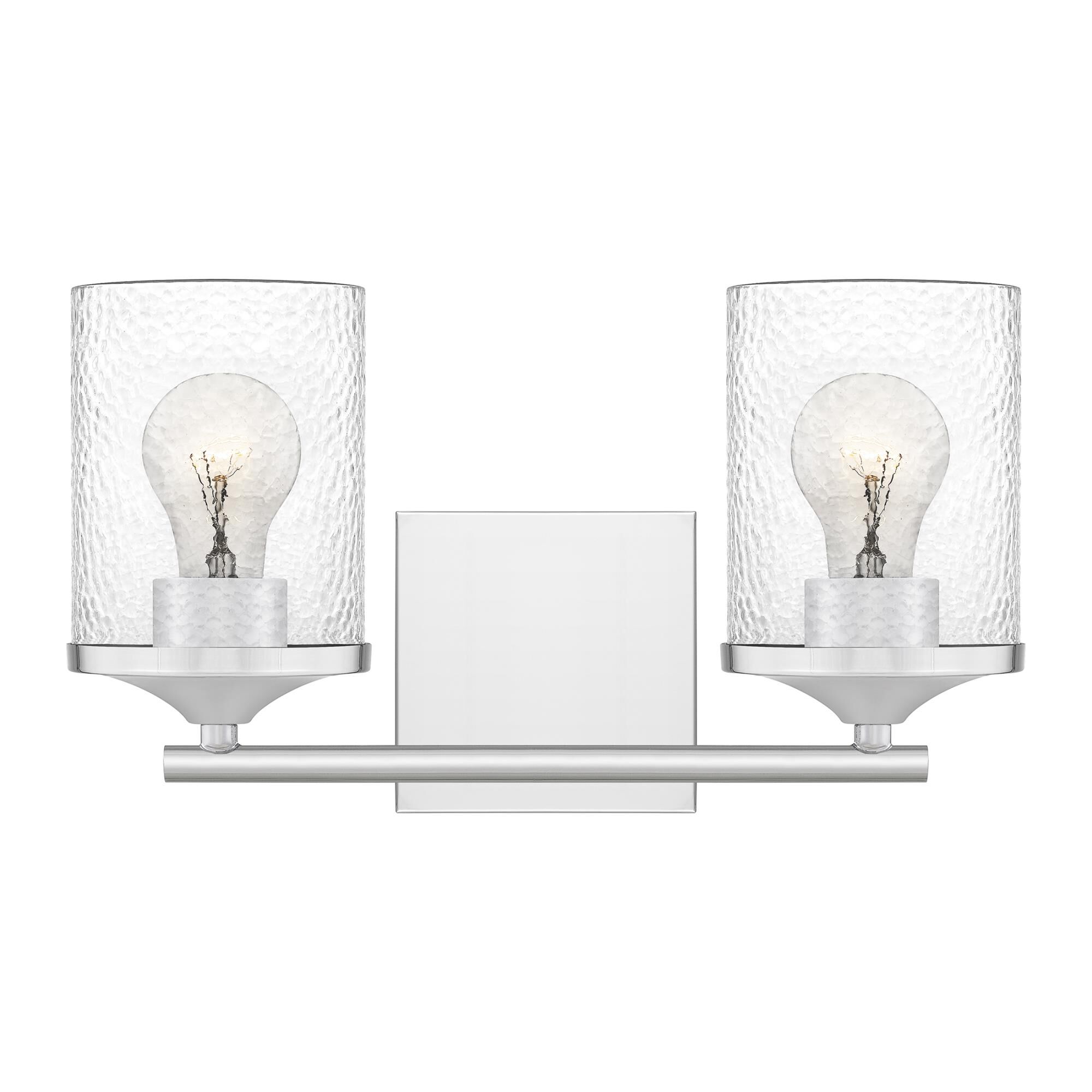 Shown in Polished Chrome finish and Clear Hammered Glass shade