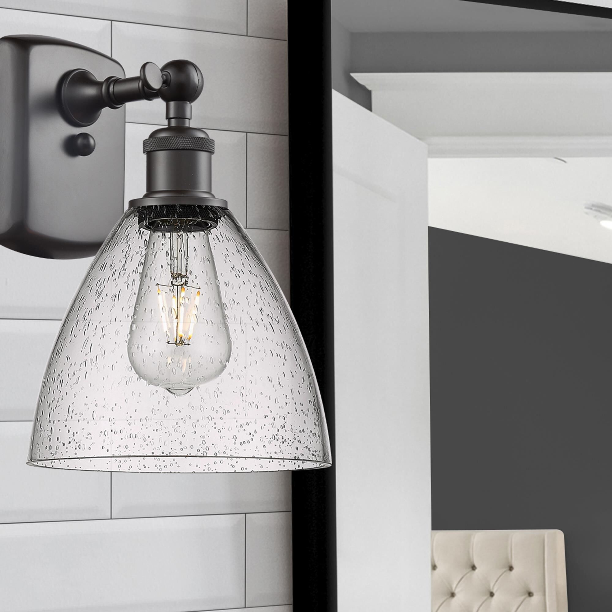 Shown in Oil Rubbed Bronze finish and Seedy Ballston Dome glass and No Shade shade