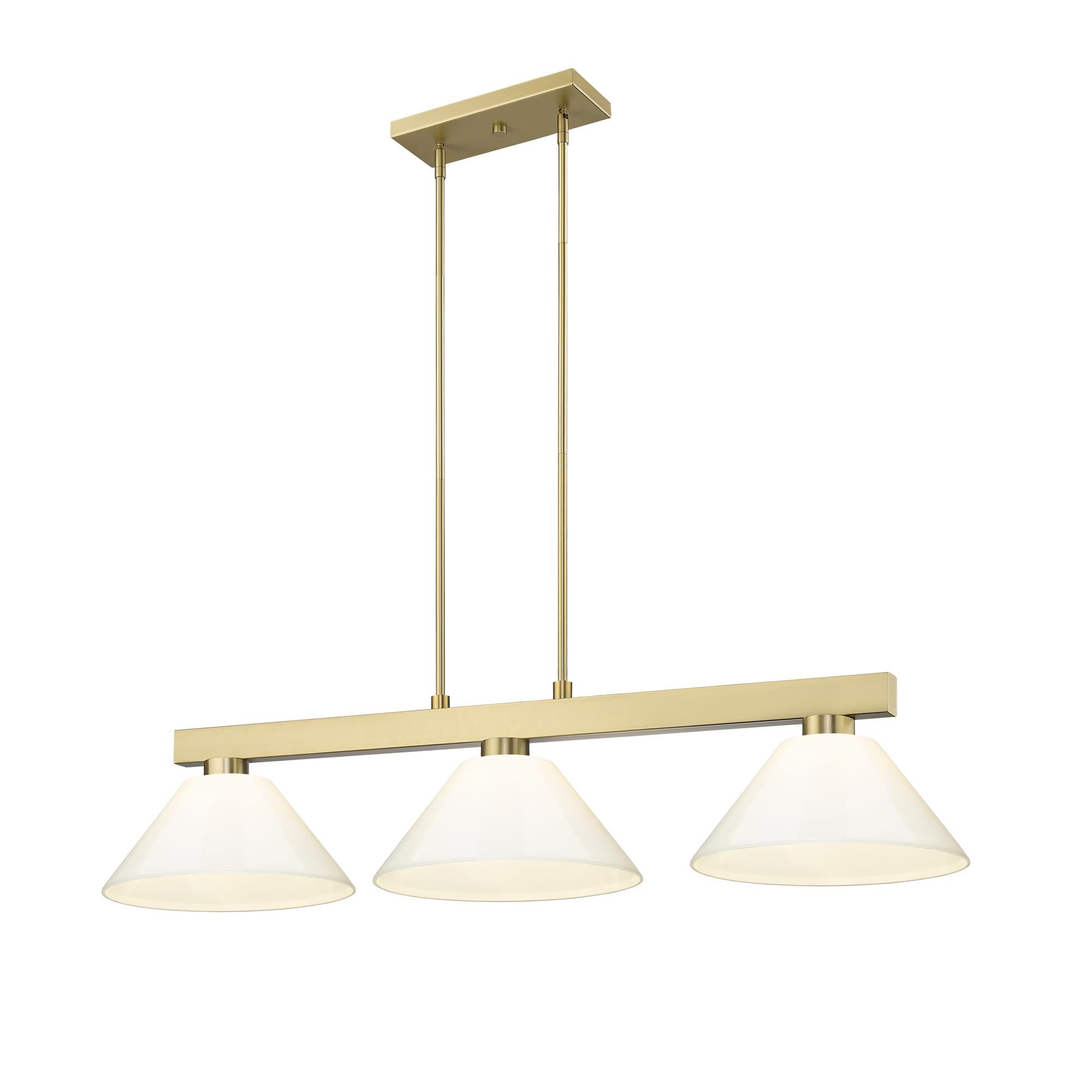 Shown in Modern Gold finish and White glass and White shade