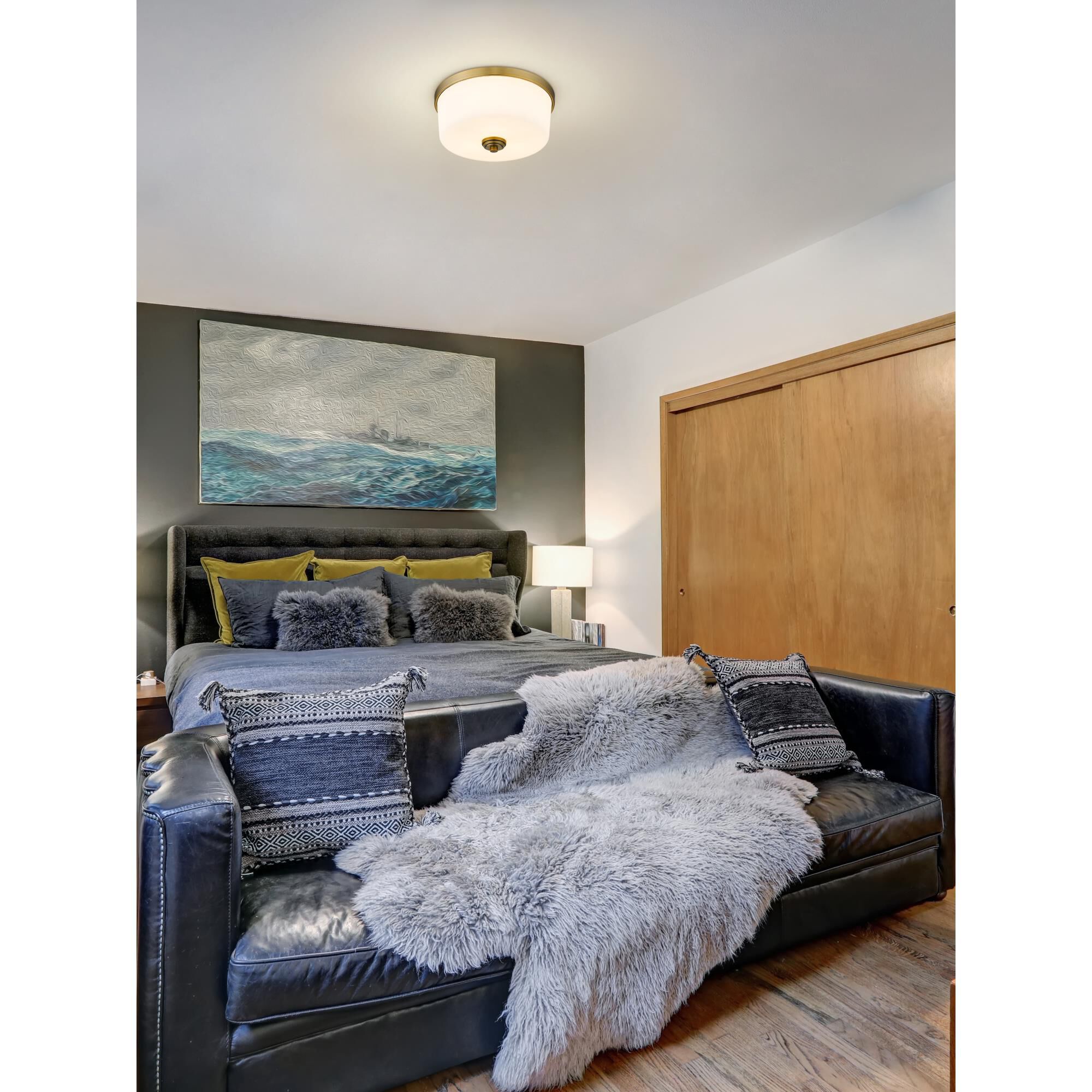 Shown in Heritage Brass finish and Glass shade