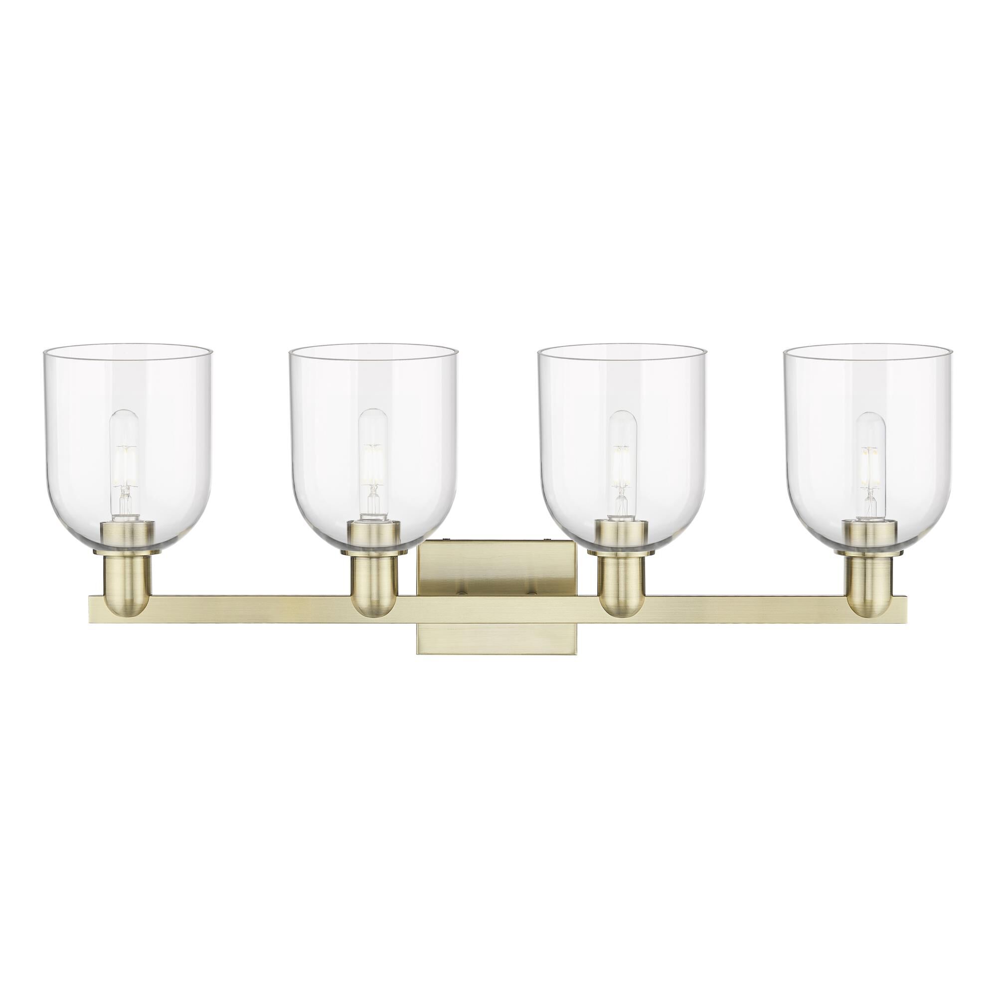 Shown in Antique Brass finish and Clear glass