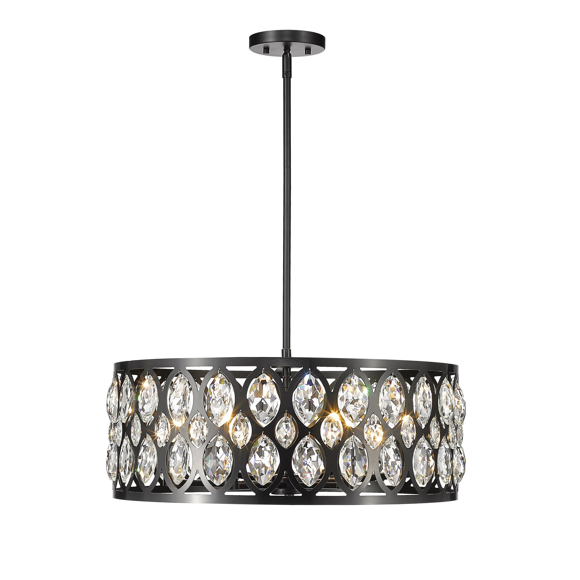 Shown in Matte Black finish and Steel + K9 Crystal glass and Steel + K9 Crystal shade