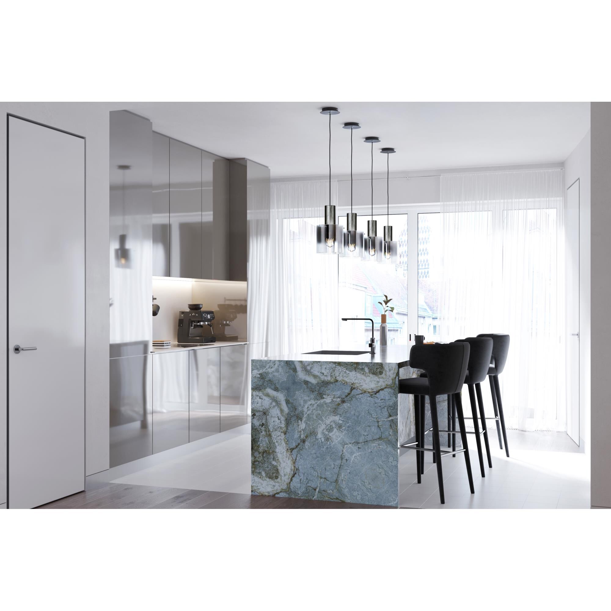 Shown in Satin Black and Smoke Glass finish