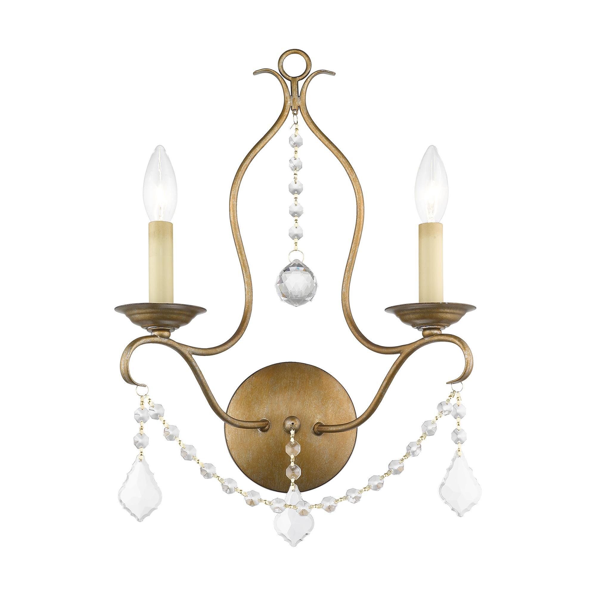 Shown in Antique Gold Leaf finish and Clear crystal
