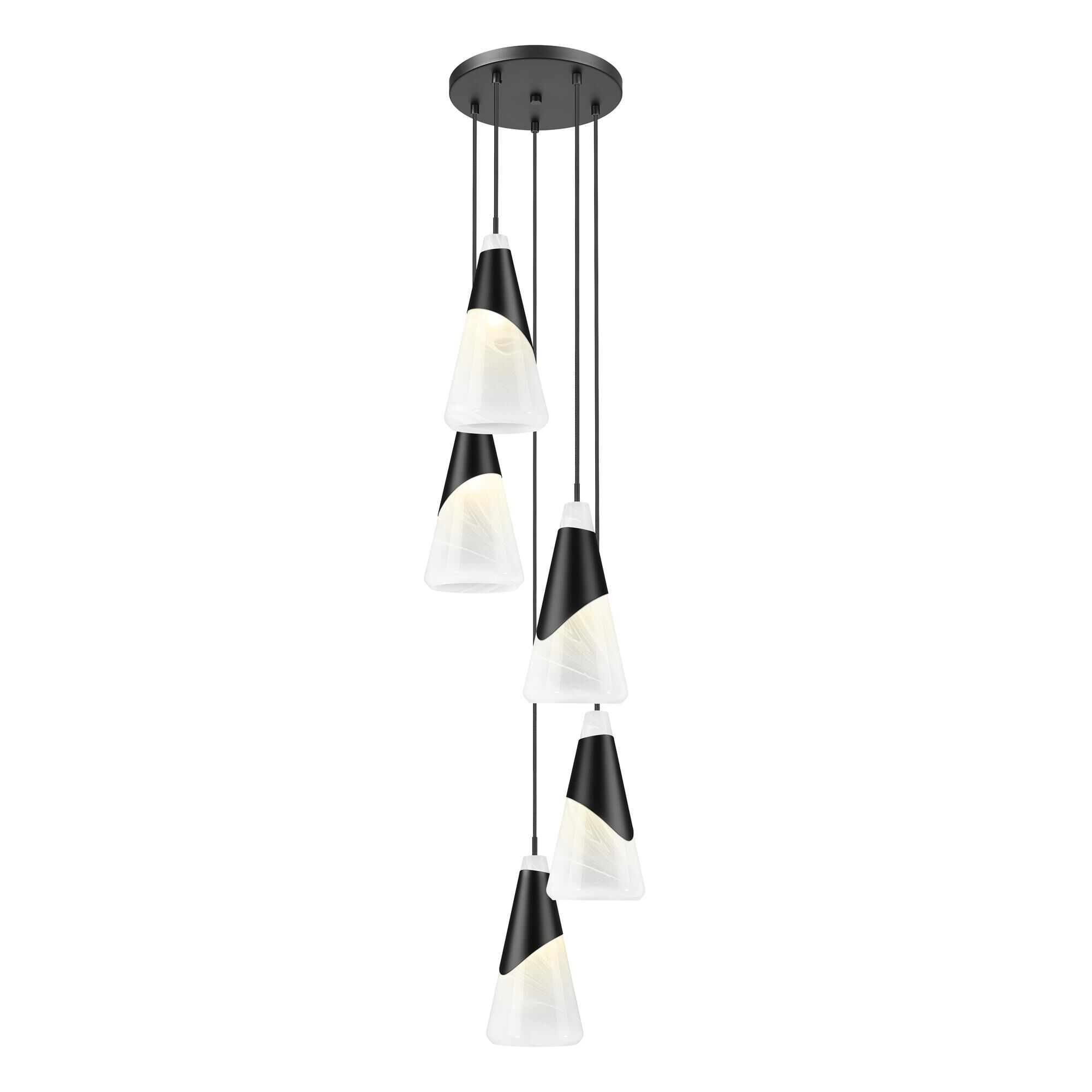 Shown in Matte Black finish and White Swirl glass and White Swirl shade