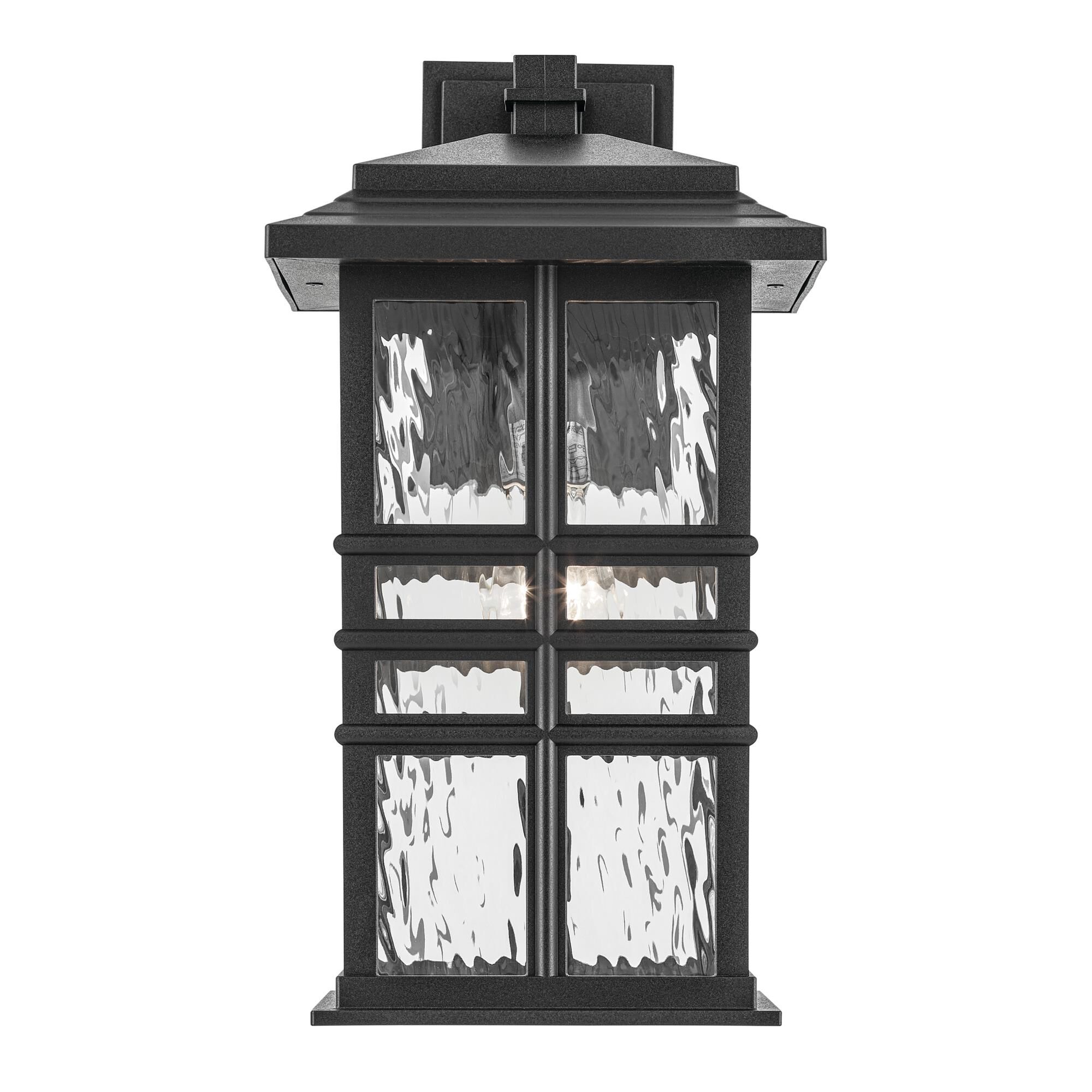 Shown in Textured Black finish and Clear Hammered glass