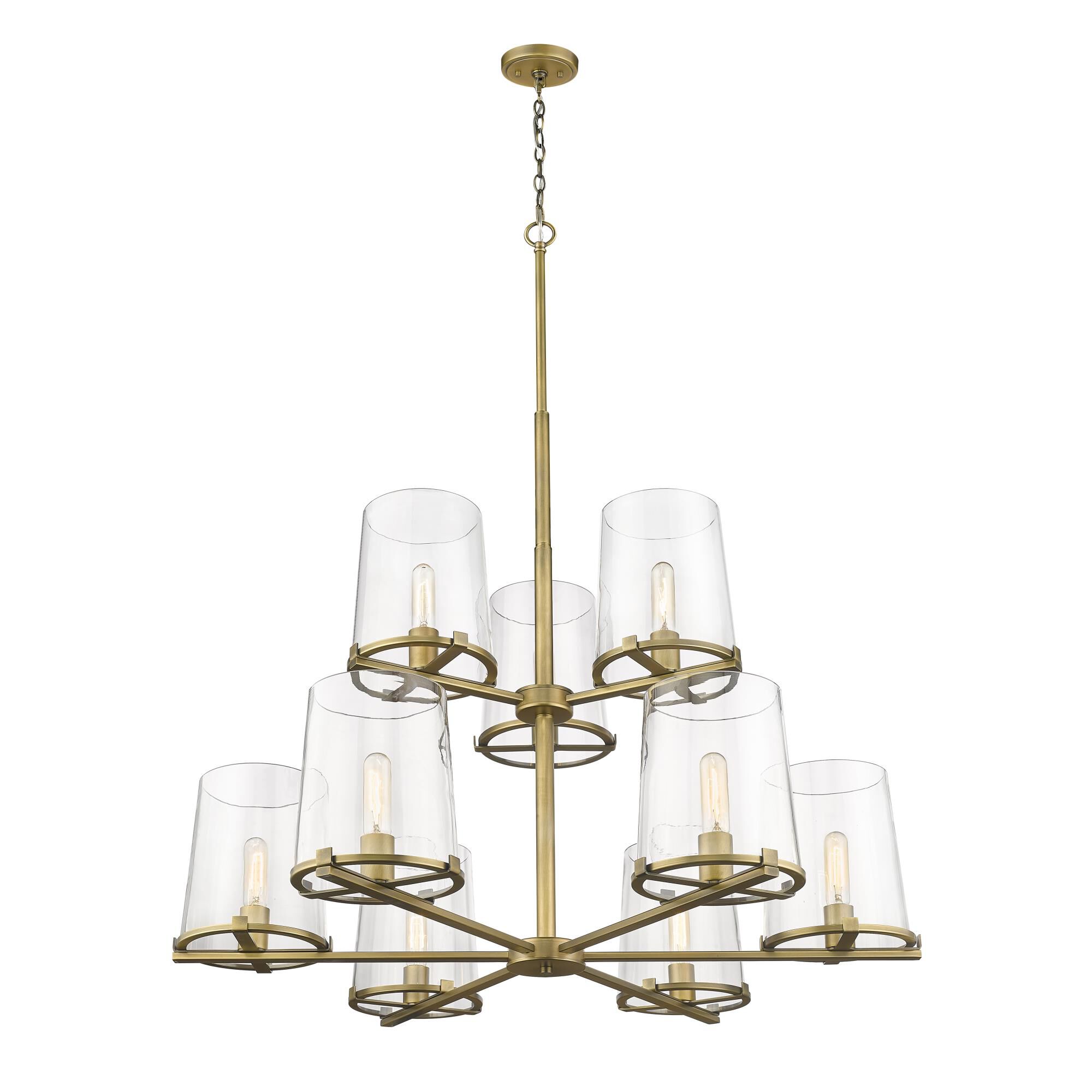 Shown in Rubbed Brass finish and Glass shade