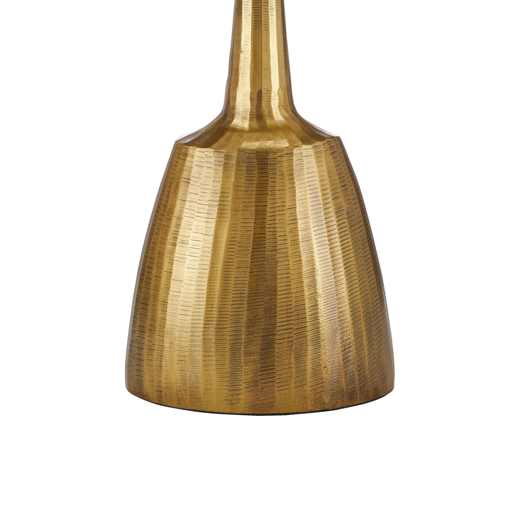 Shown in Antique Brass finish and Natural Linen shade