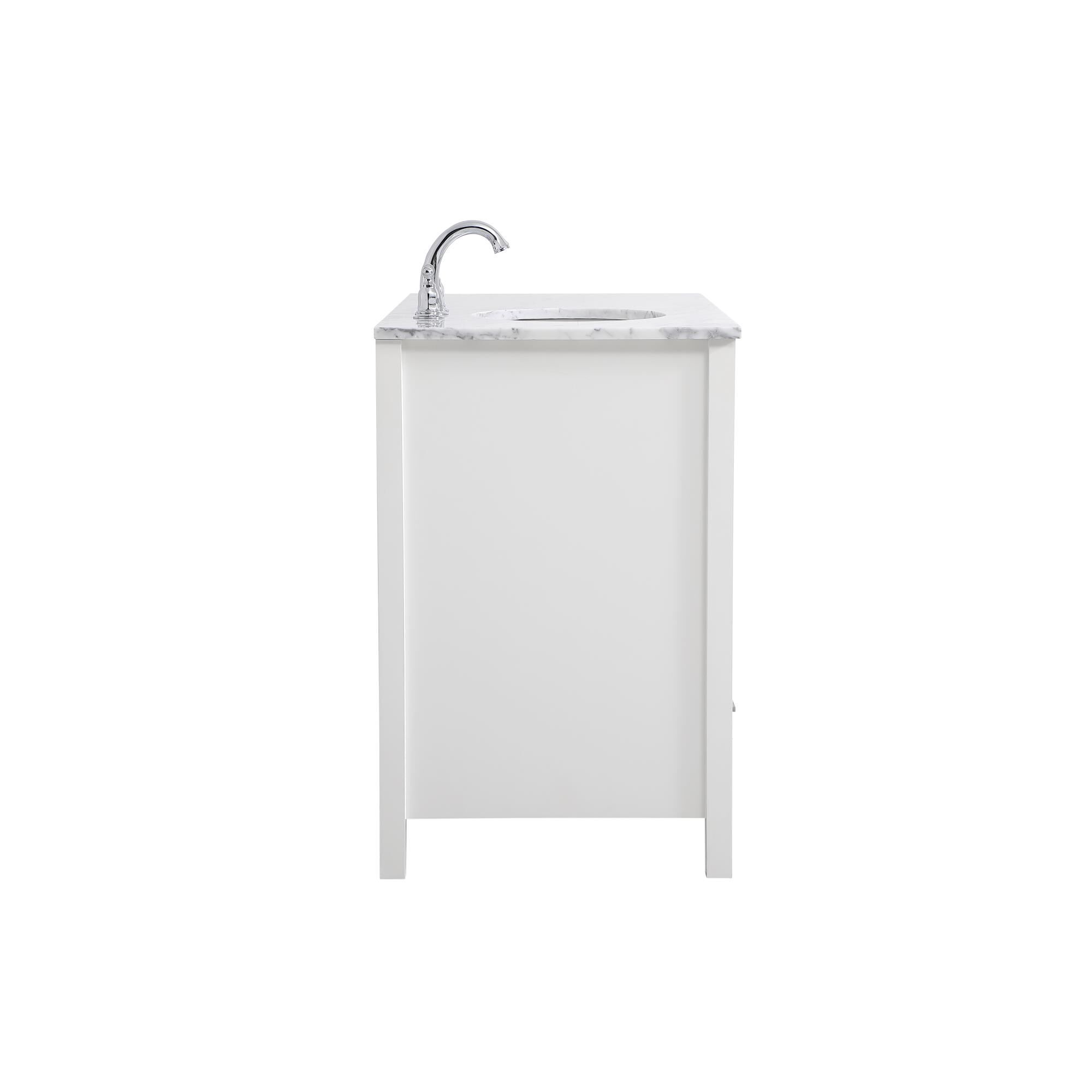 Shown in White And Brushed Nickel With Carrara White Marble finish