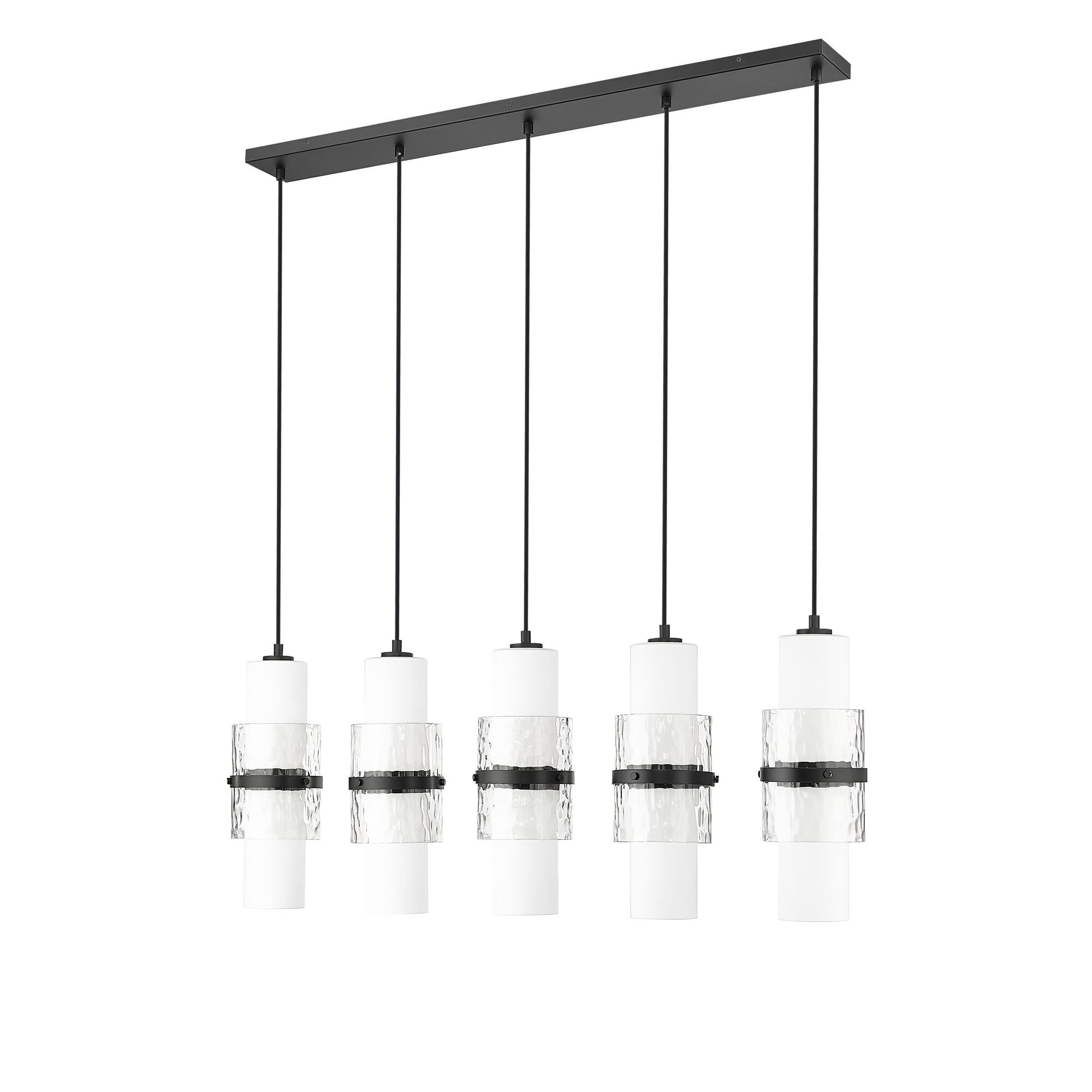 Shown in Matte Black finish and Clear and Etched Opal glass