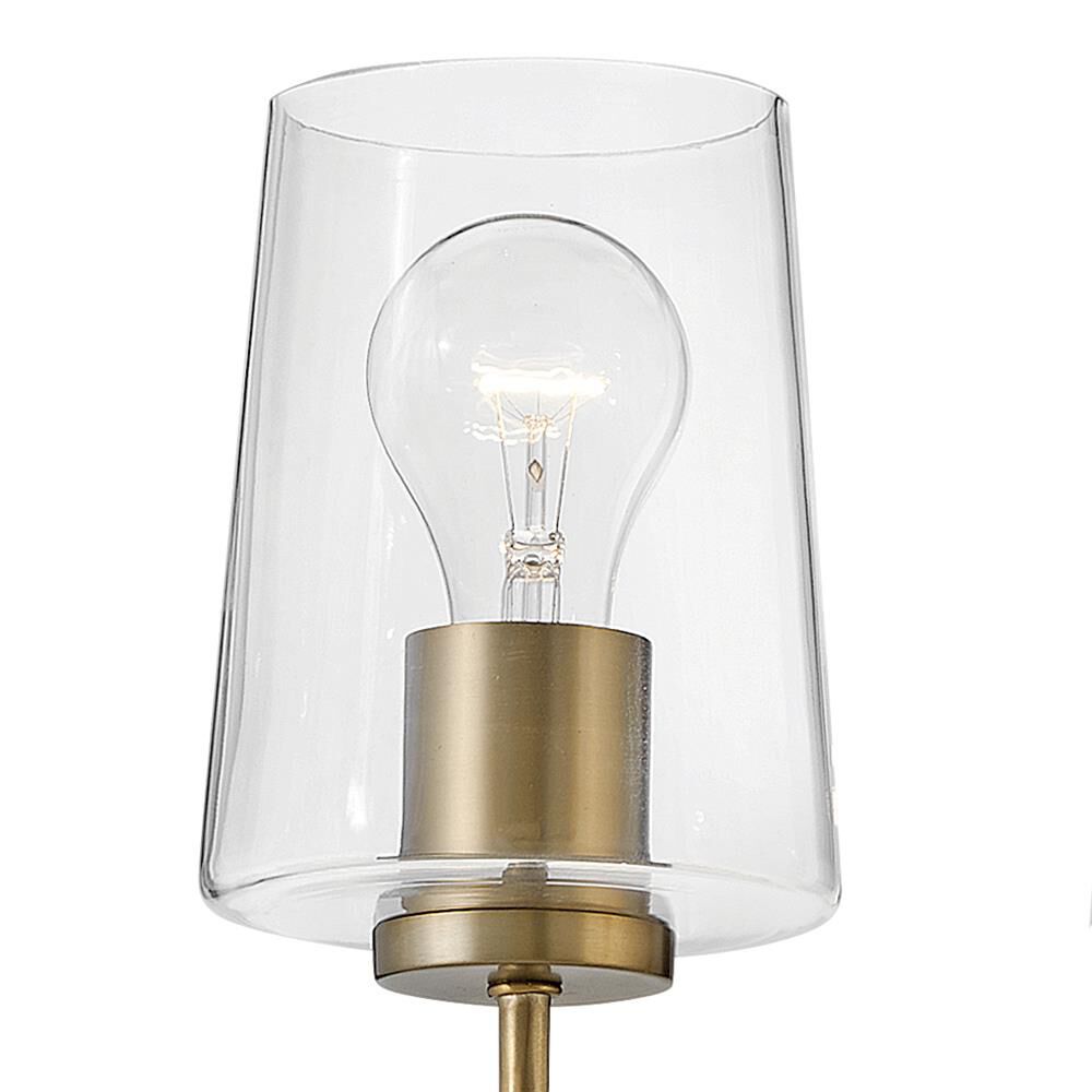 Shown in Lacquered Brass finish and Clear glass