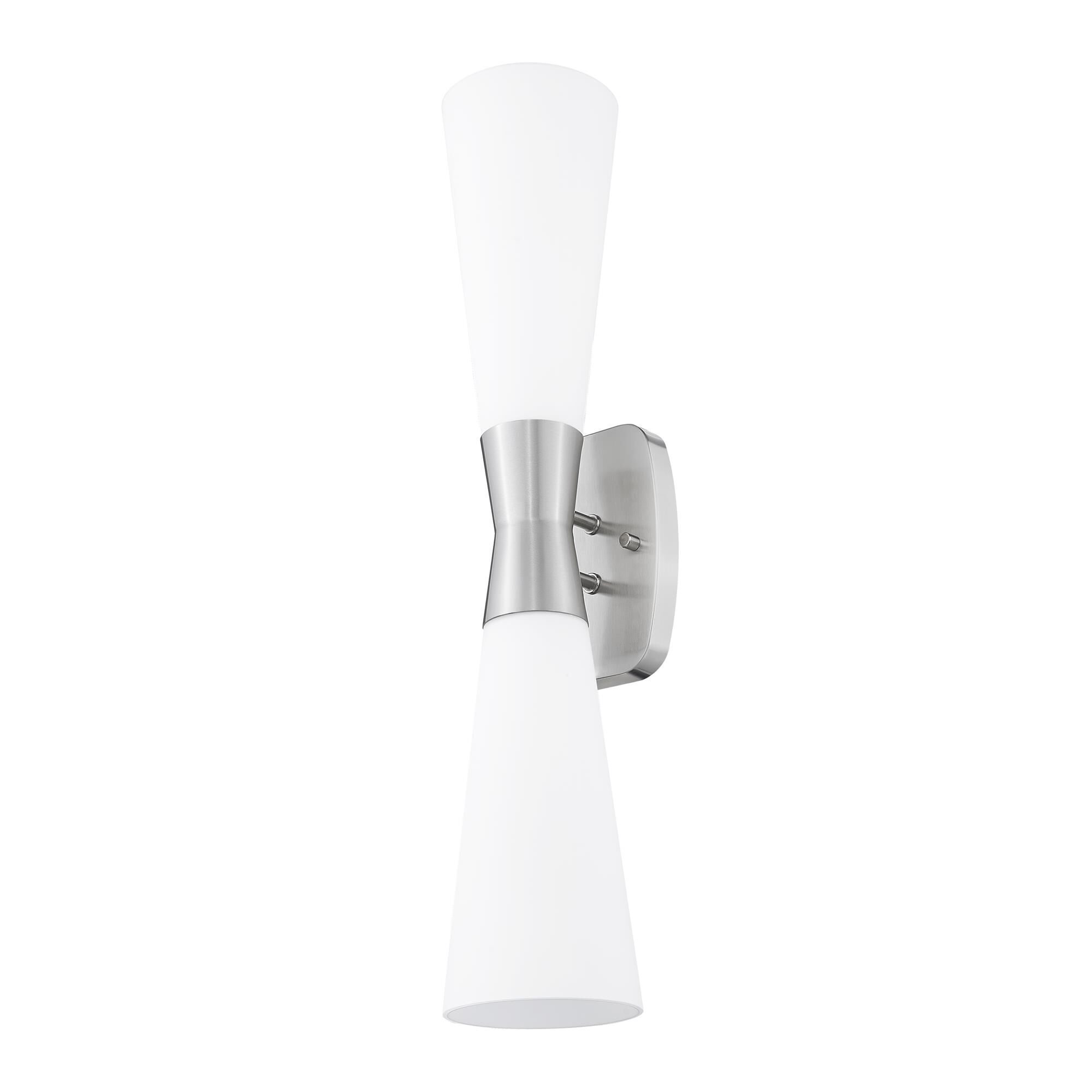 Shown in Brushed Nickel finish and White Opal glass