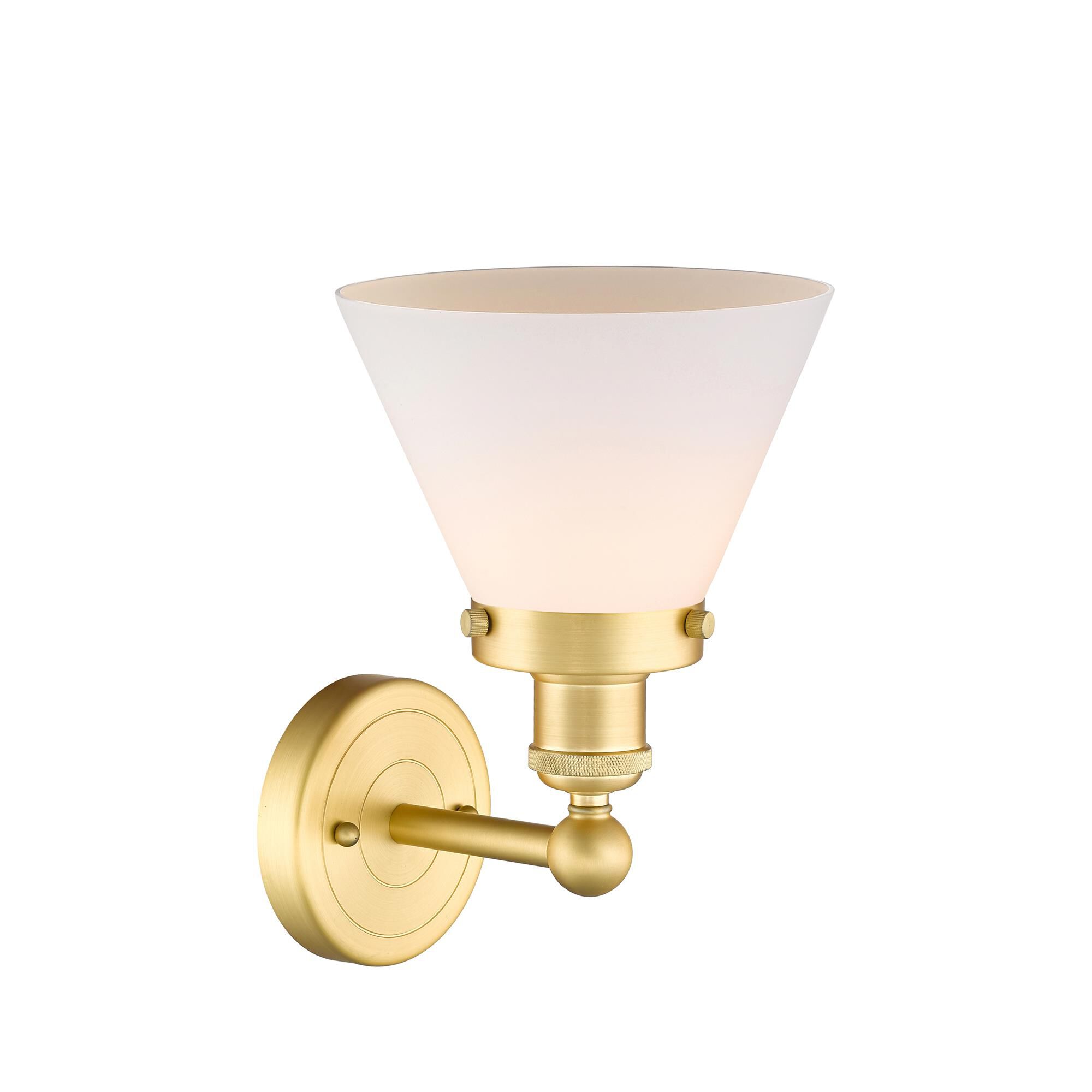 Shown in Satin Gold finish and Matte White glass