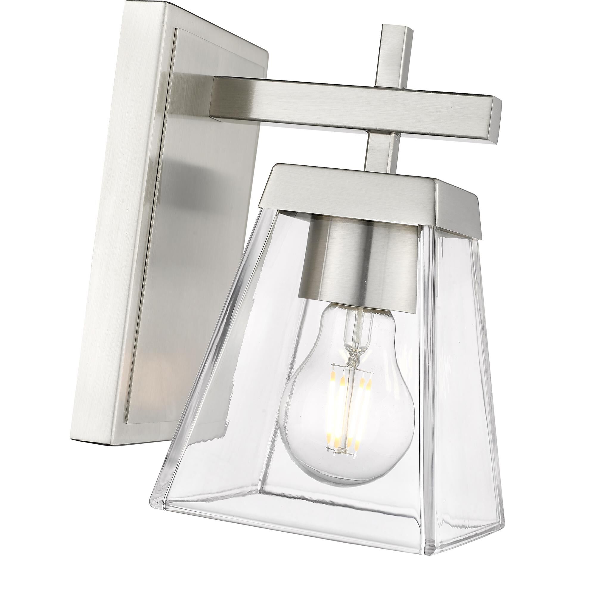 Shown in Brushed Nickel finish and Clear glass