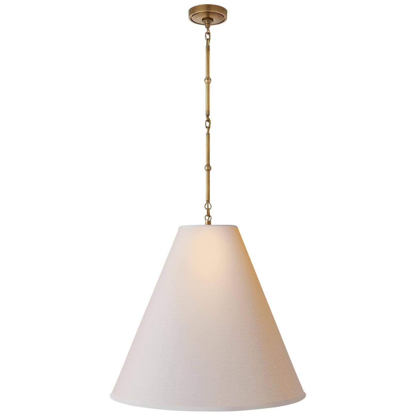 Shown in Hand-Rubbed Antique Brass finish and Natural Paper shade 