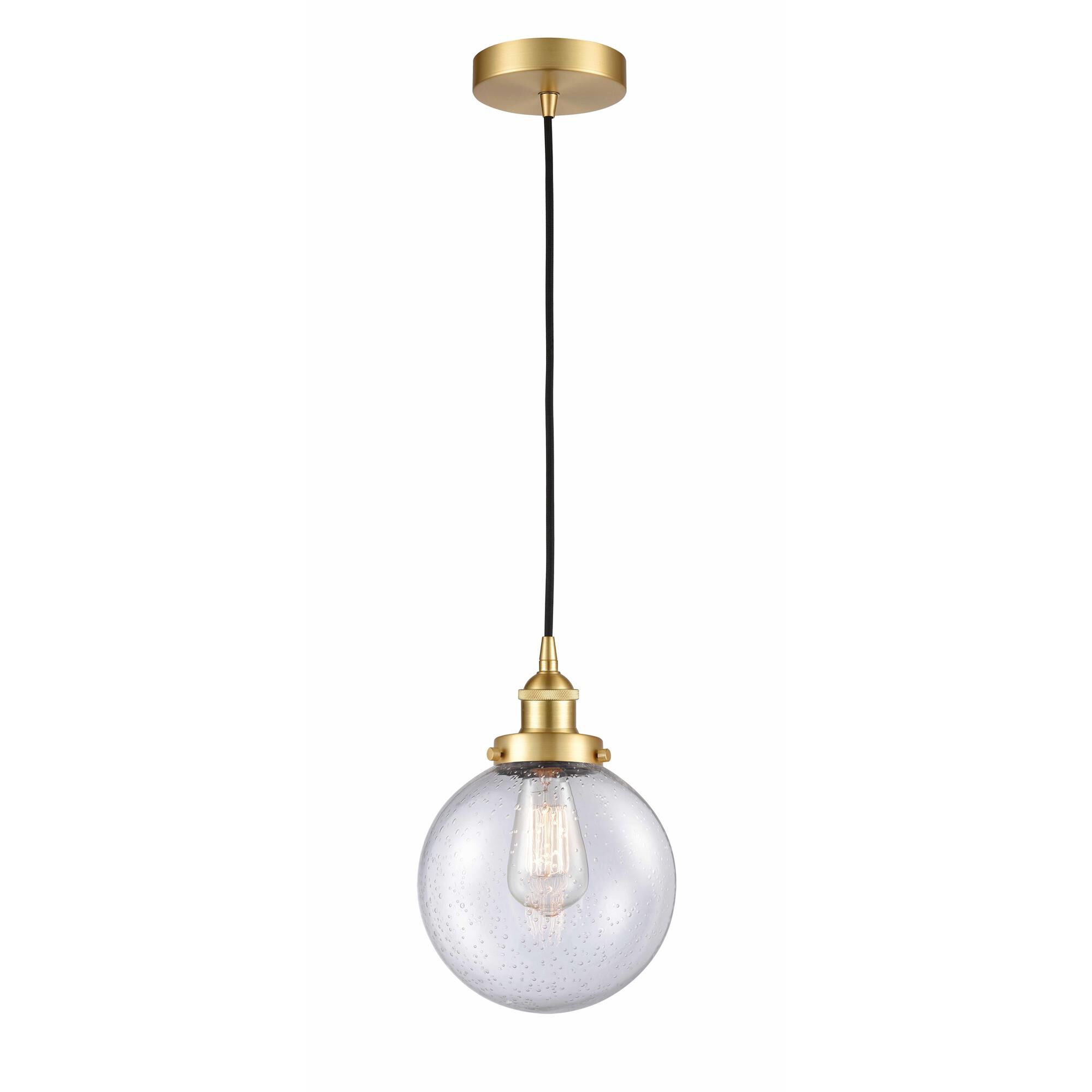 Shown in Satin Gold finish and Seedy Beacon glass