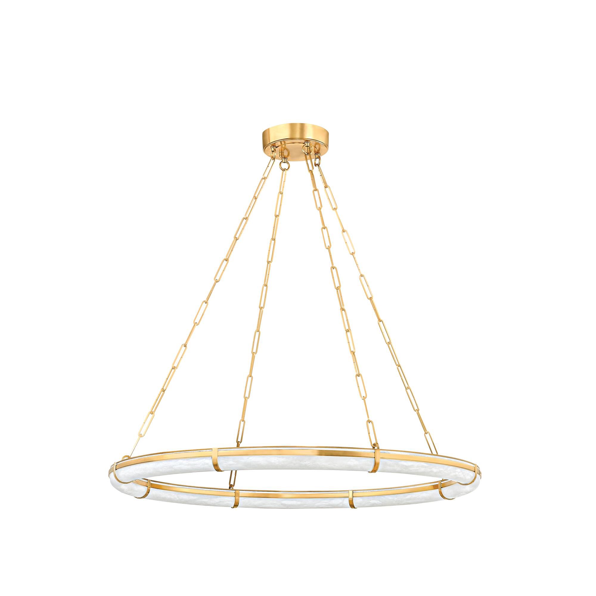 Shown in Aged Brass finish and White Alabaster glass