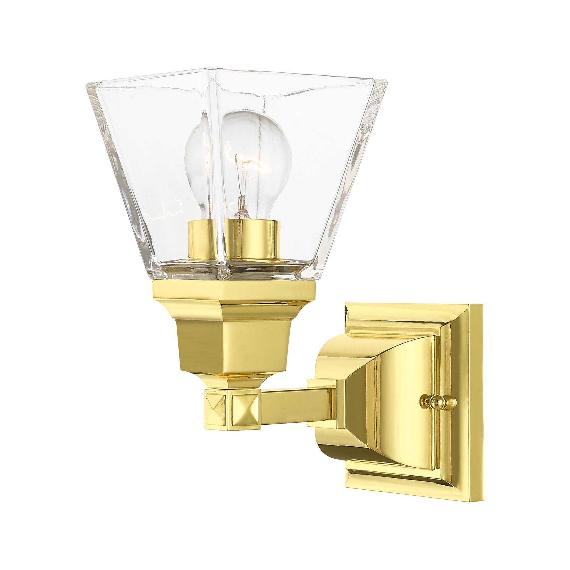 Shown in Polished Brass finish and Clear glass and Clear Glass shade