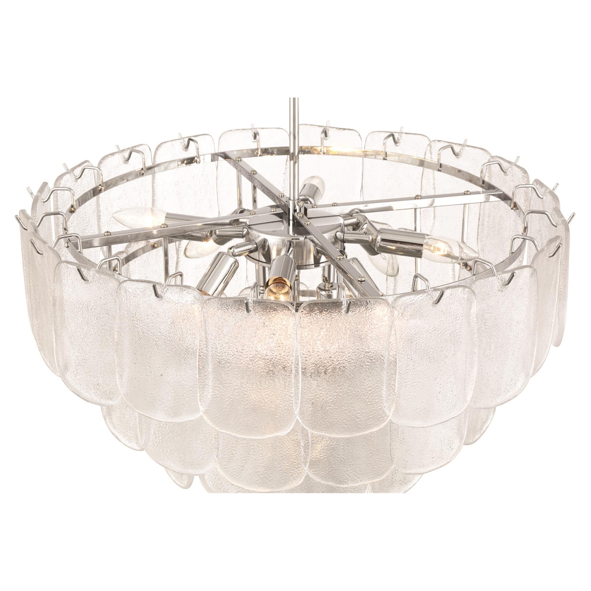 Shown in Polished Nickel and Crystalline finish and Piastra glass