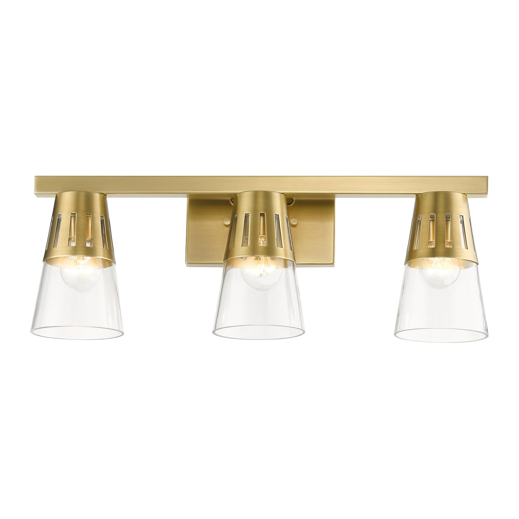 Shown in Natural Brass finish and Hand Blown Clear glass