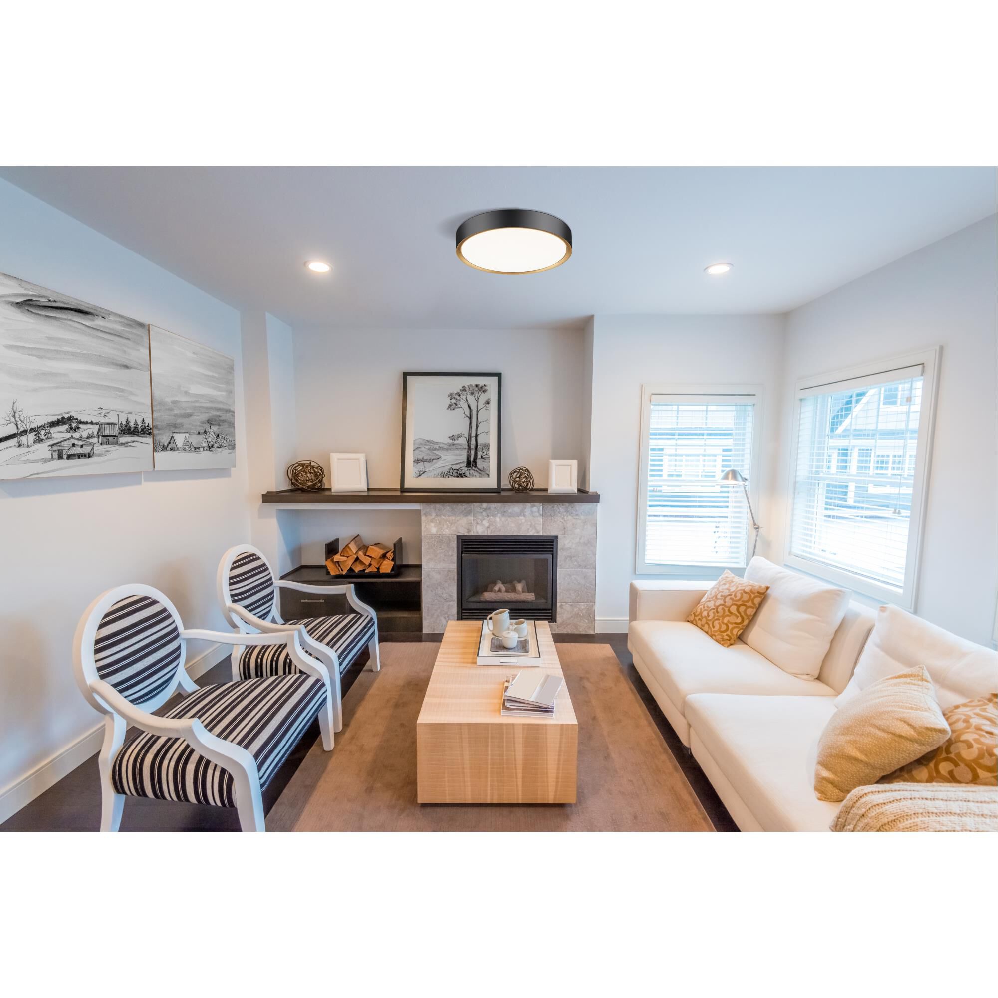 Shown in Matte Black And Modern Gold finish and Frosted glass and Frosted shade