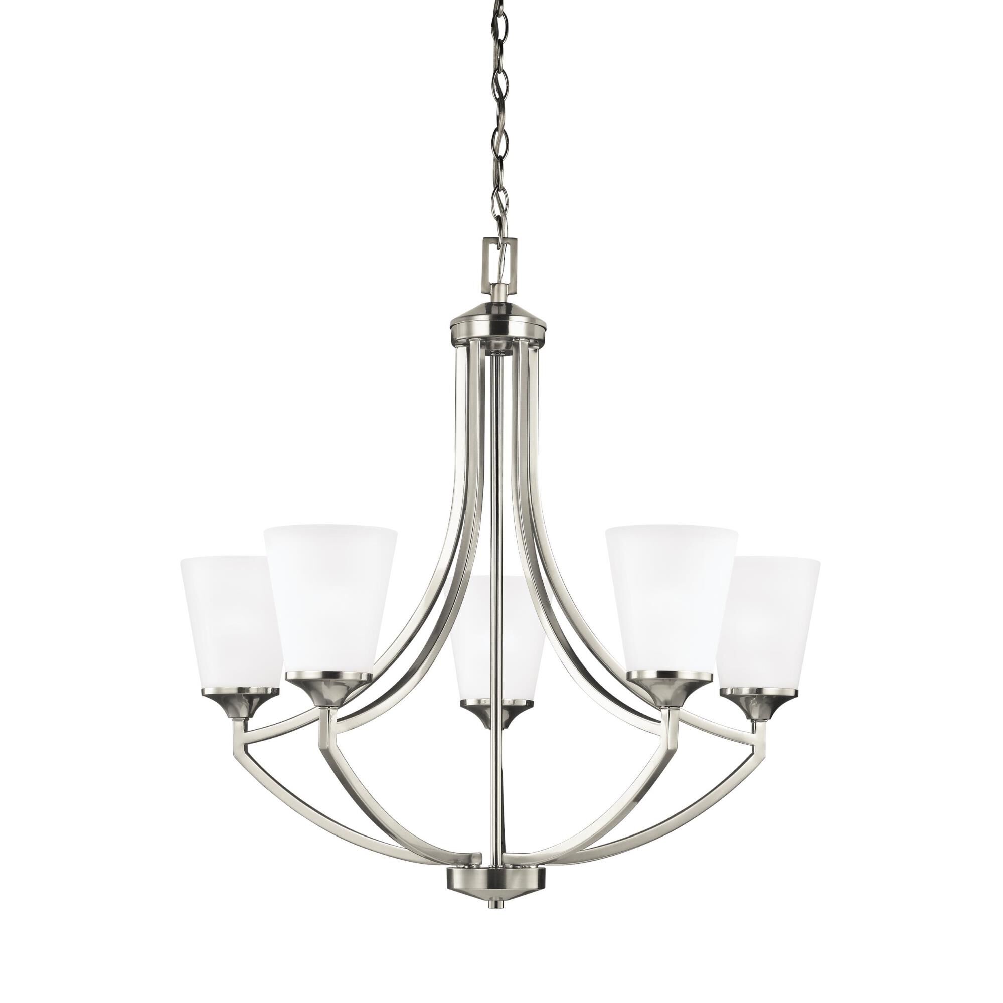 Shown in Brushed Nickel finish and Satin Etched  Shades glass and Satin Etched Glass s shade