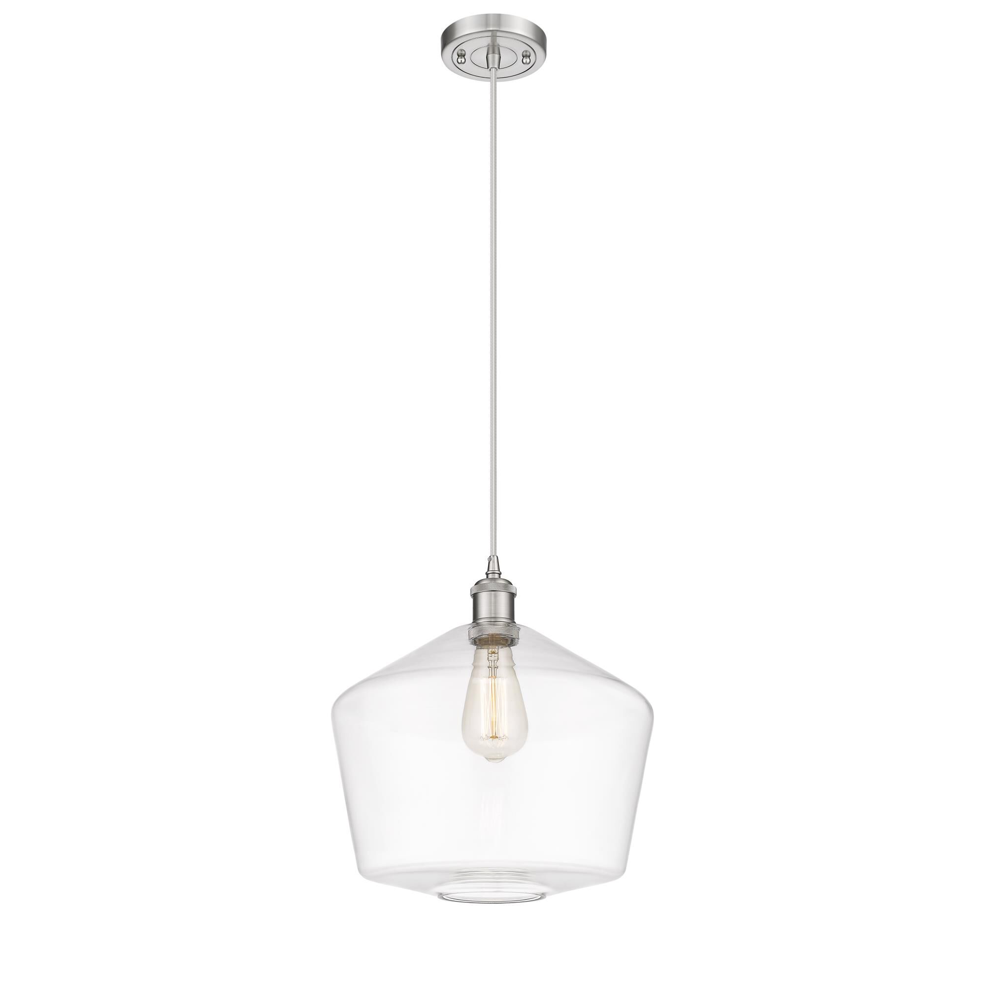 Shown in Brushed Satin Nickel finish and Clear glass