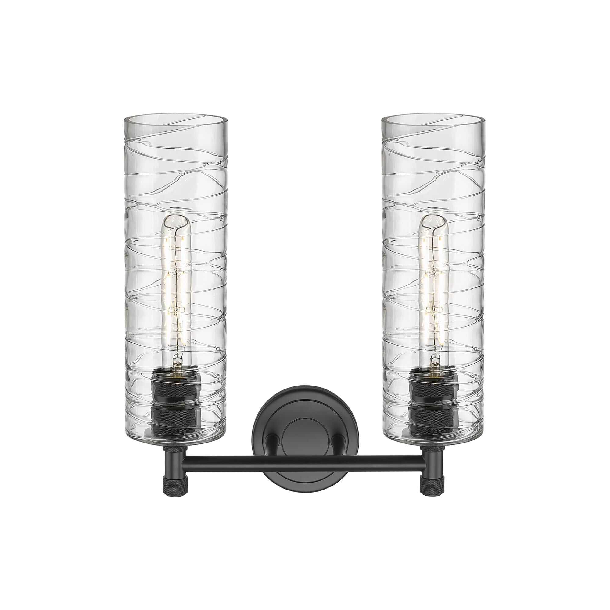 Shown in Matte Black finish and Deco Swirl glass