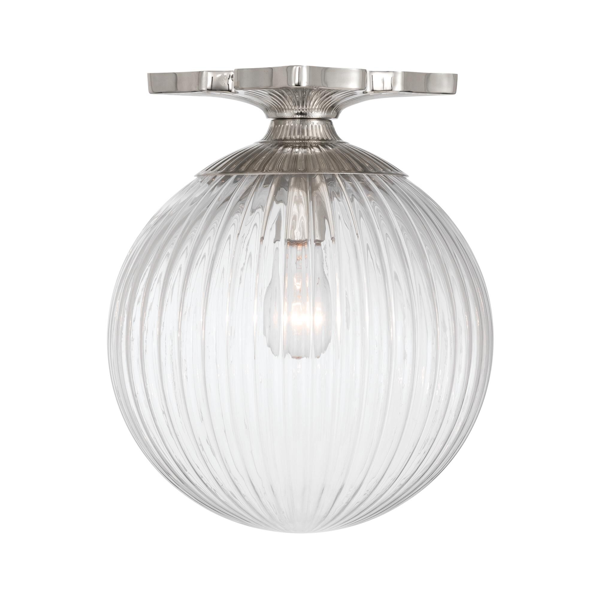 Shown in Polished Nickel finish and Ribbed glass and Ribbed Glass shade