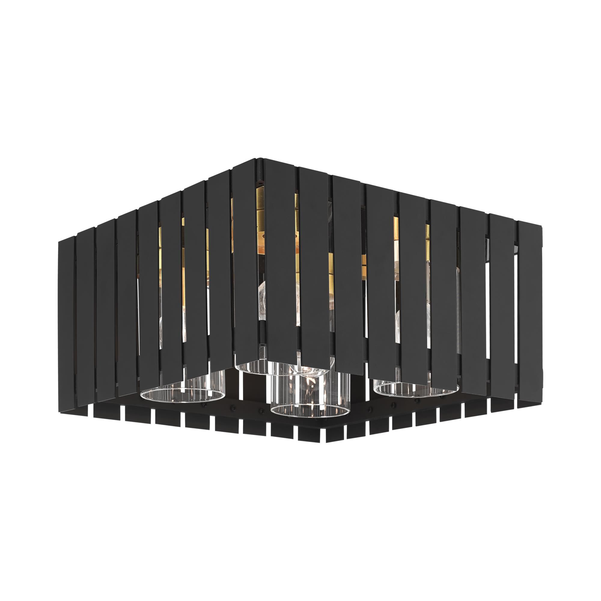 Shown in Black With Satin Brass Accents finish and Clear glass and Clear Glass shade