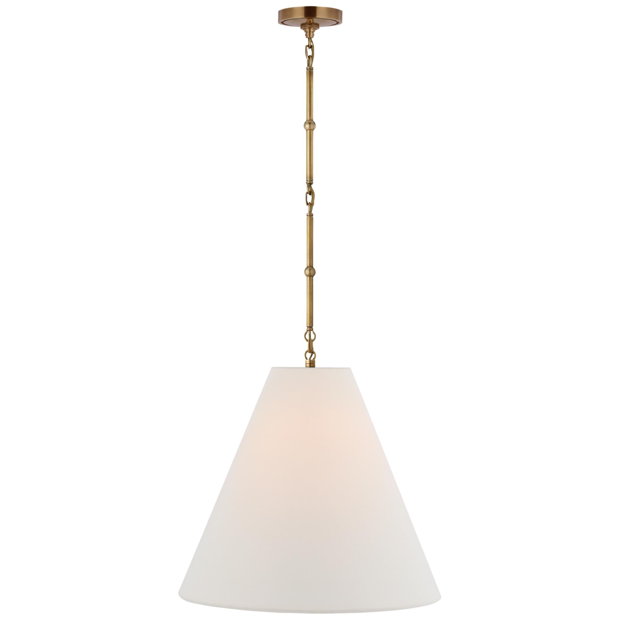 Shown in Hand-Rubbed Antique Brass finish and Linen shade