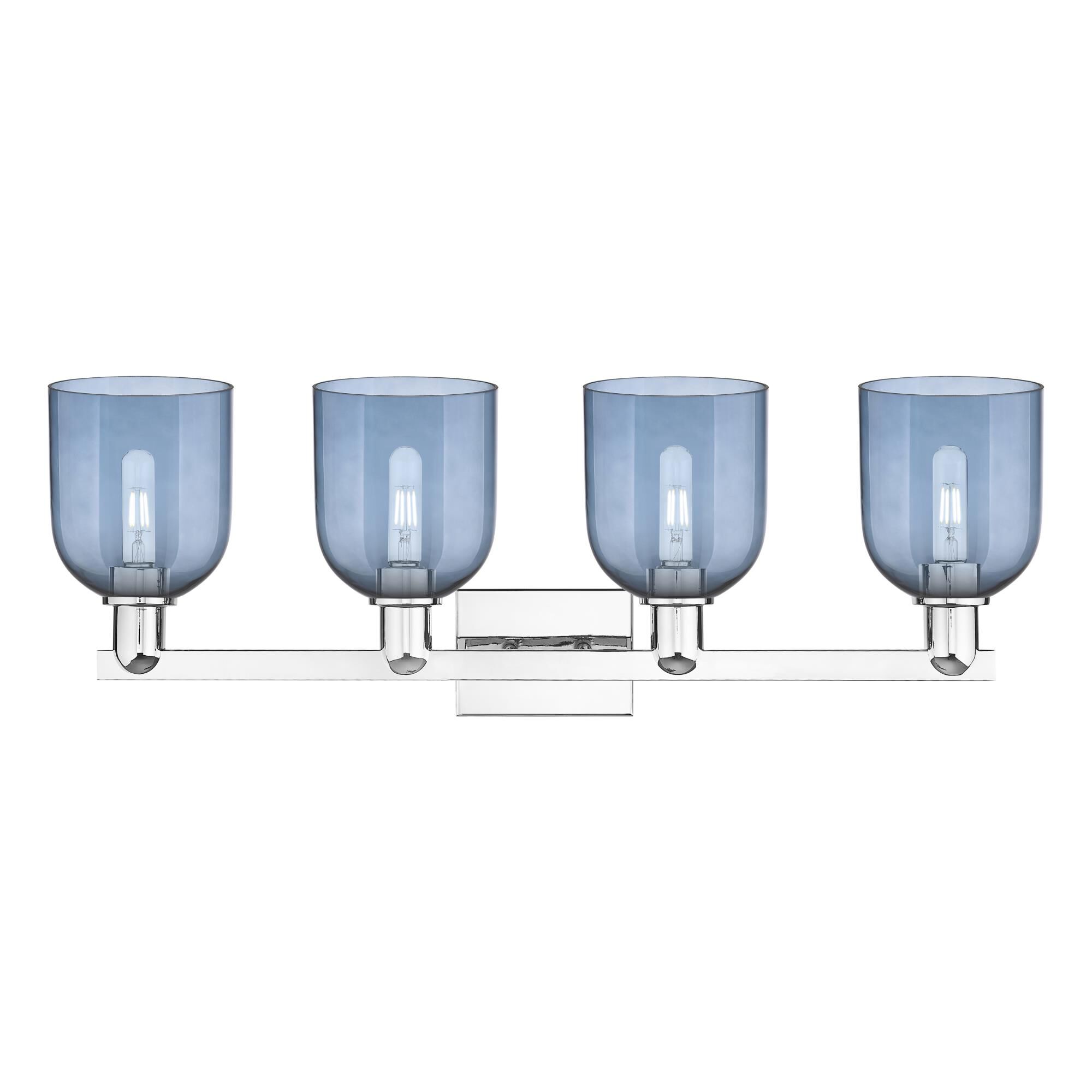 Shown in Polished Chrome finish and Blue glass