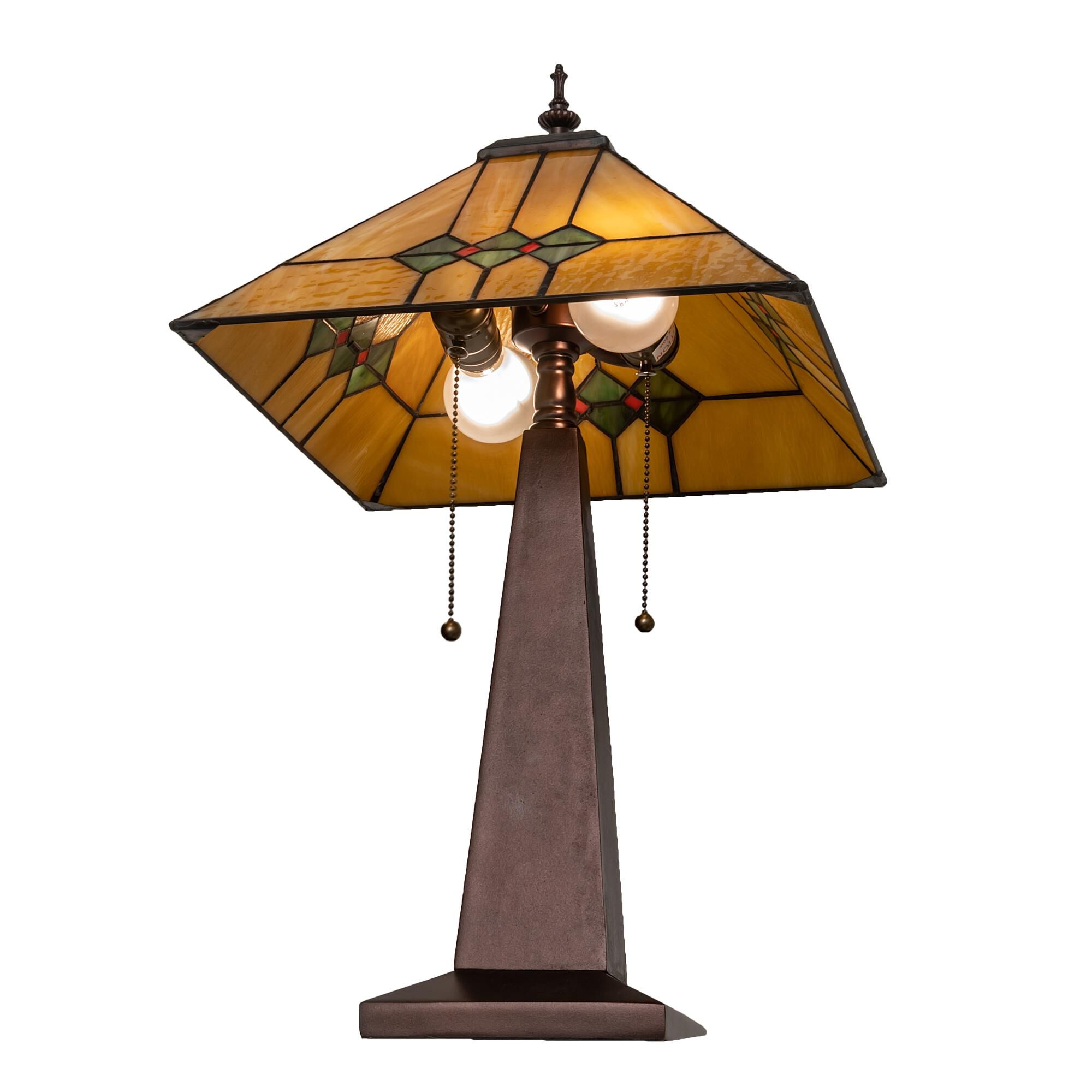 Shown in Mahogany Bronze finish and Amber /Acrylic;Green glass