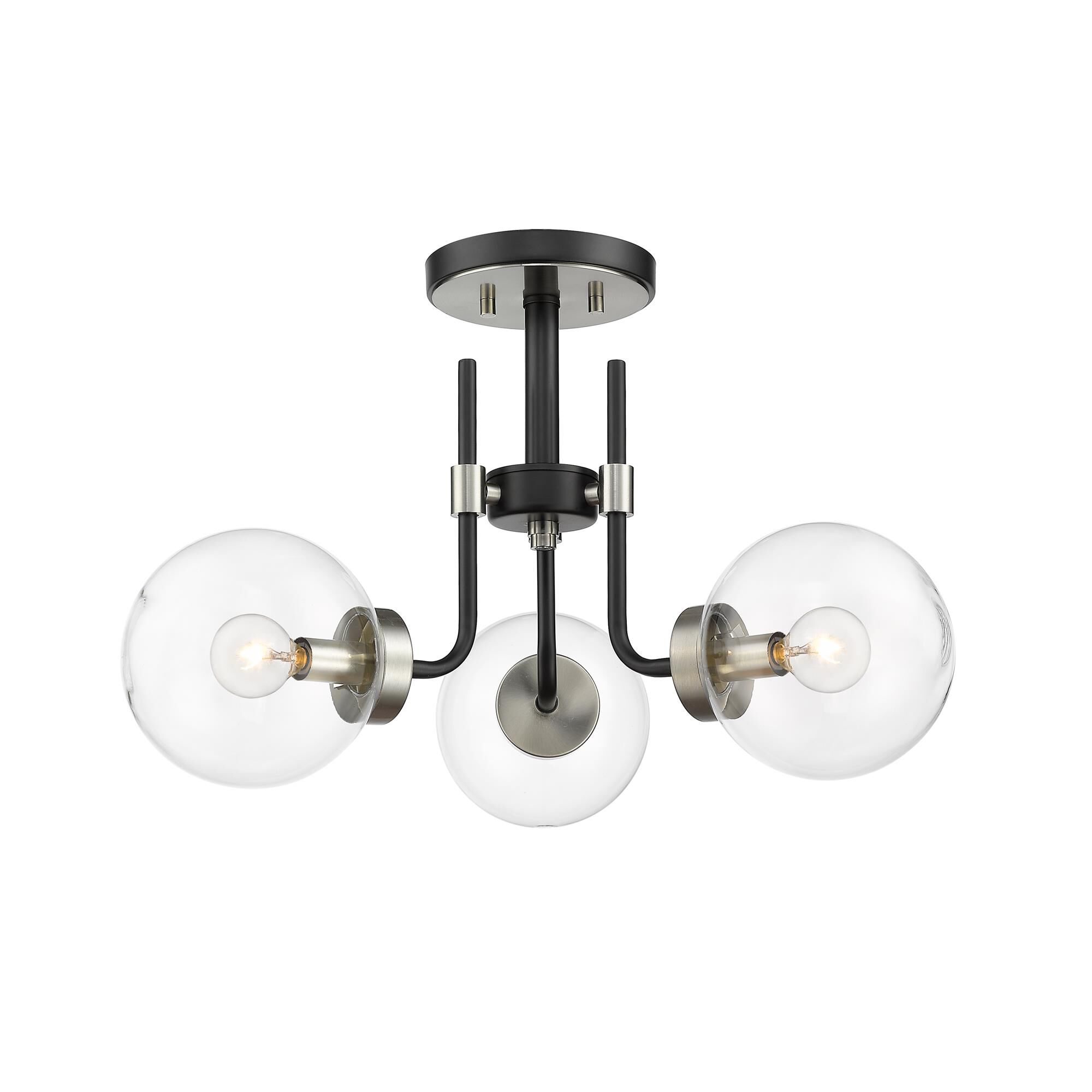 Shown in Matte Black + Brushed Nickel finish and Glass shade