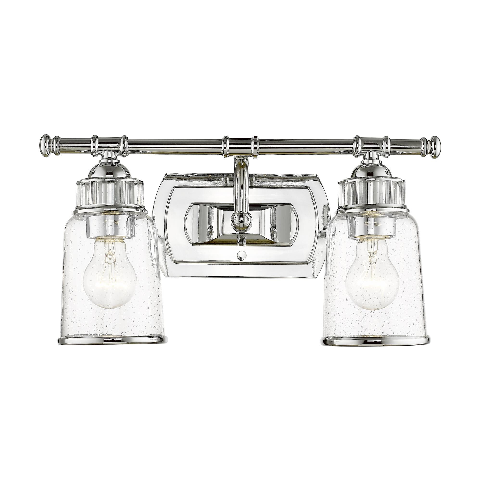 Shown in Polished Chrome finish and Hand Blown Clear Seeded glass
