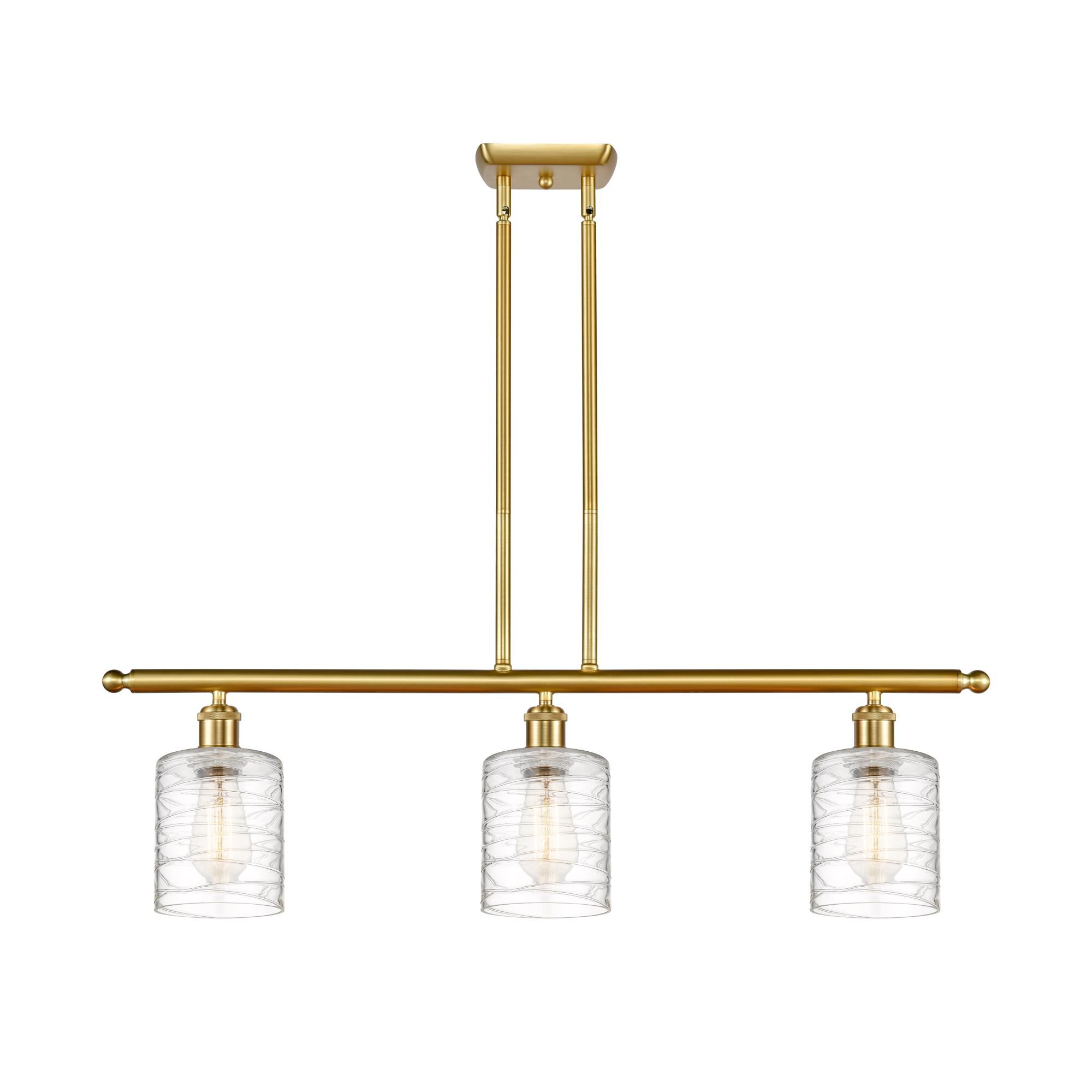 Shown in Satin Gold finish and Deco Swirl Cobbleskill glass